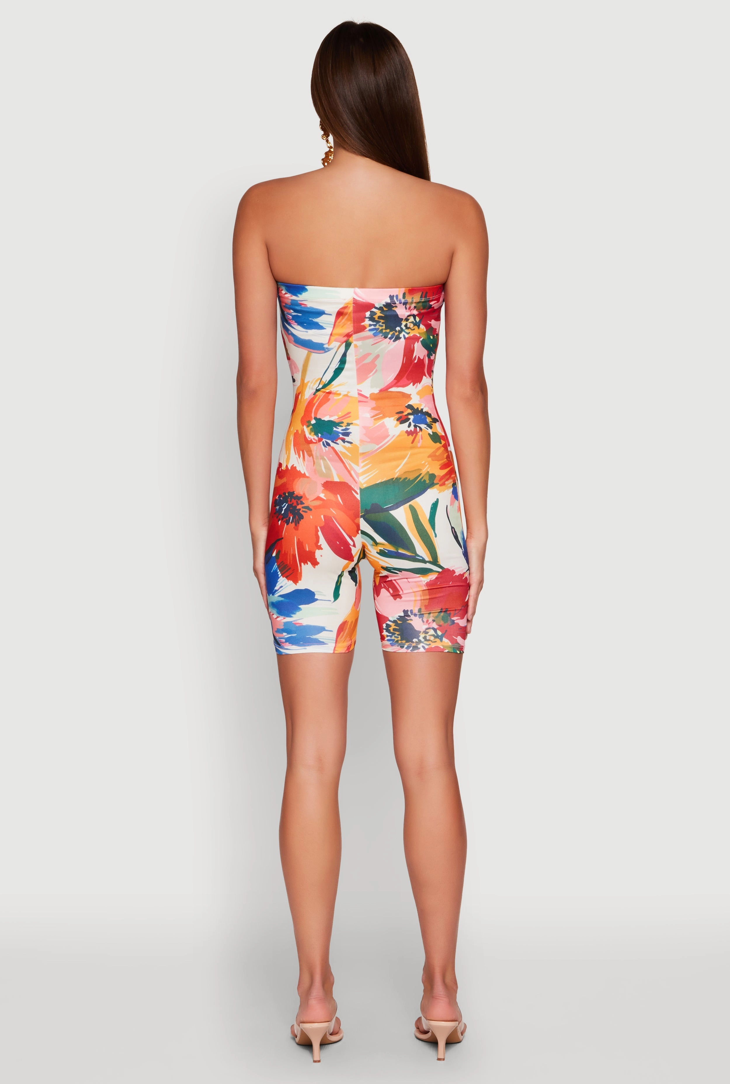 Abstract Floral Print Tube Romper