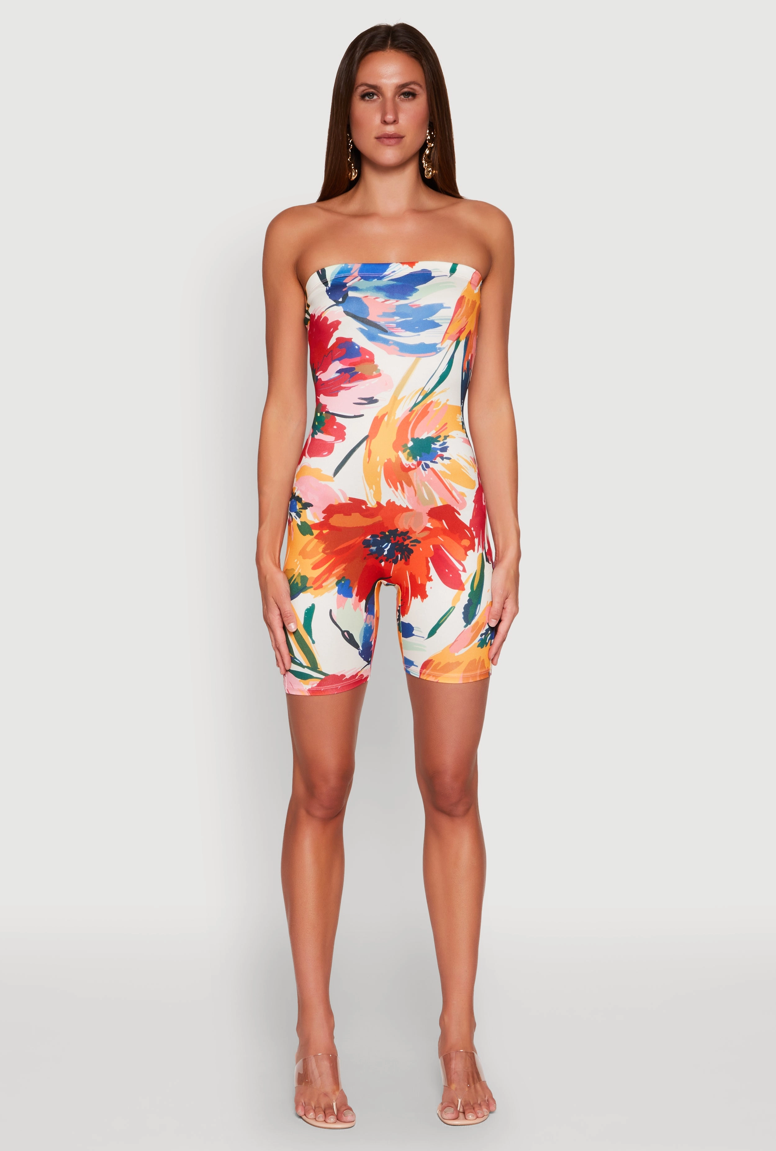 Abstract Floral Print Tube Romper