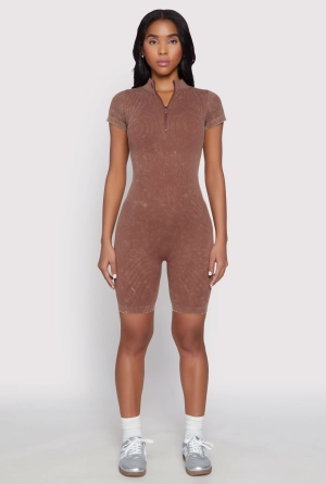 Acid Wash Biker Romper