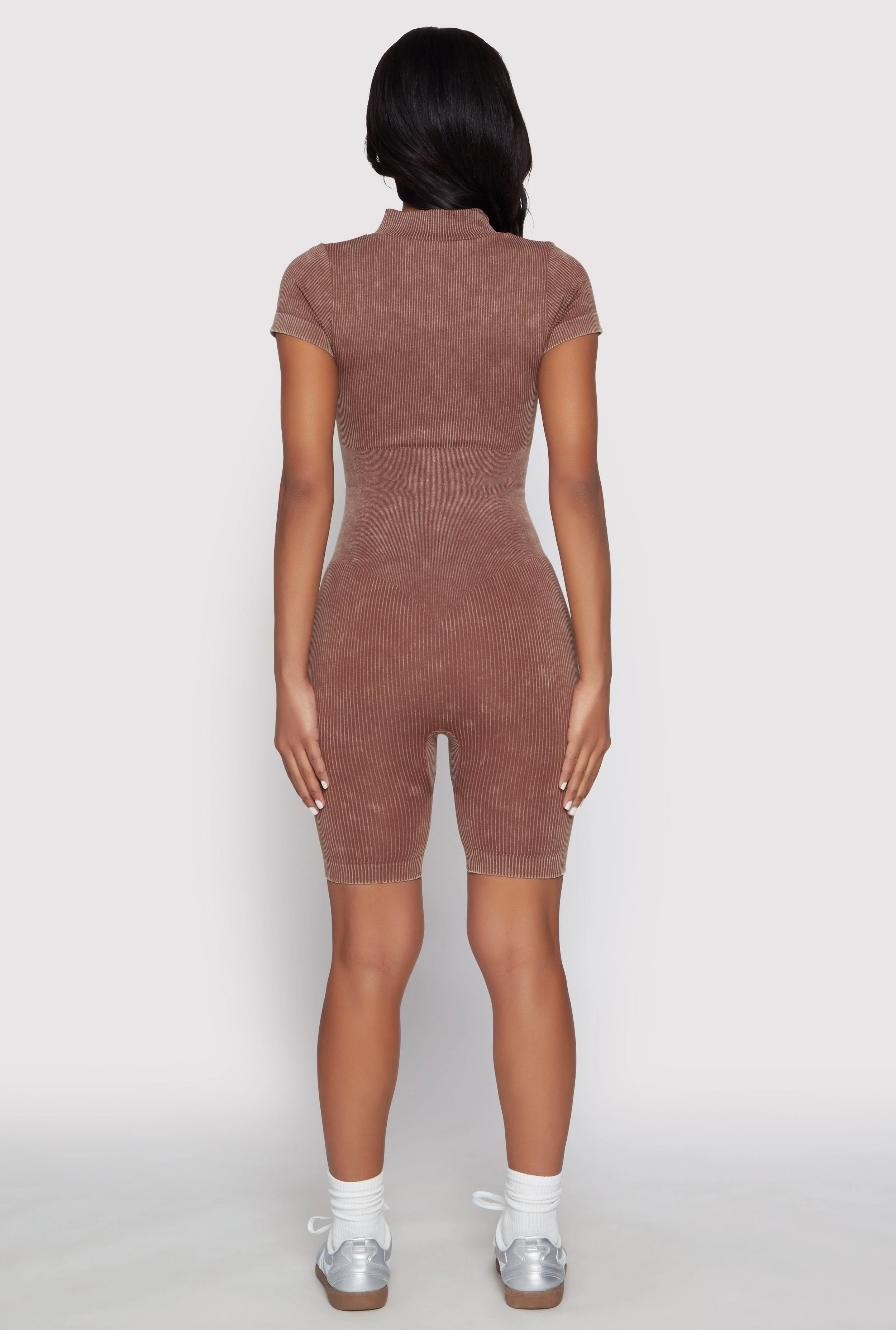 Acid Wash Biker Romper