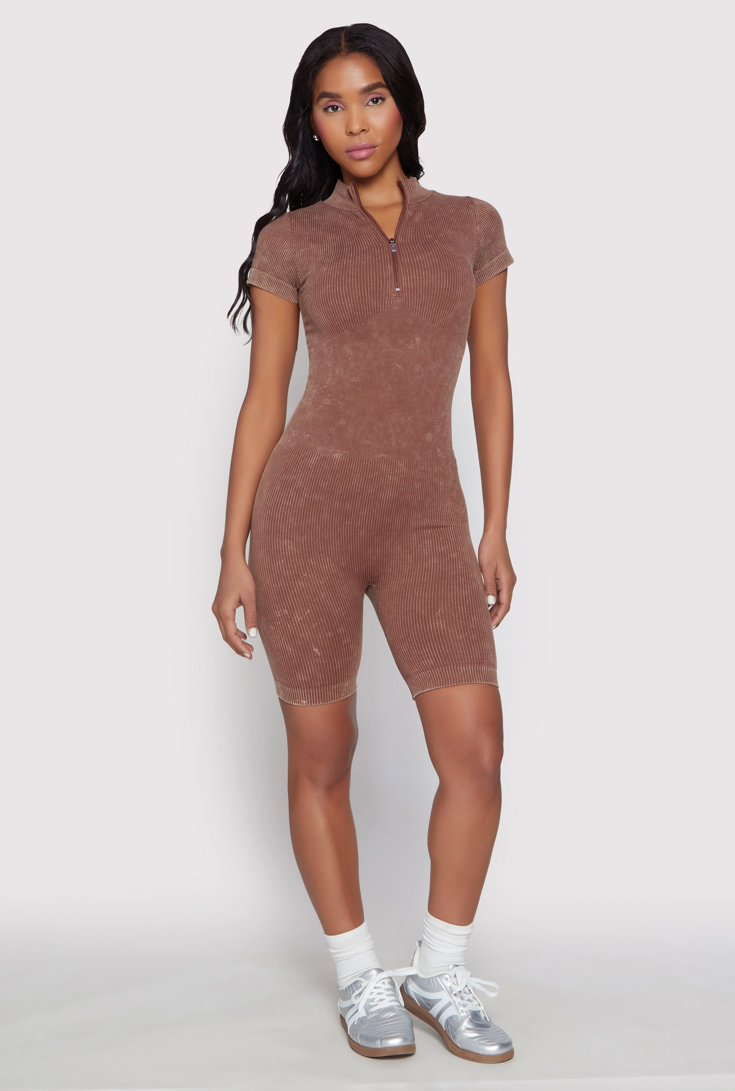 Acid Wash Biker Romper