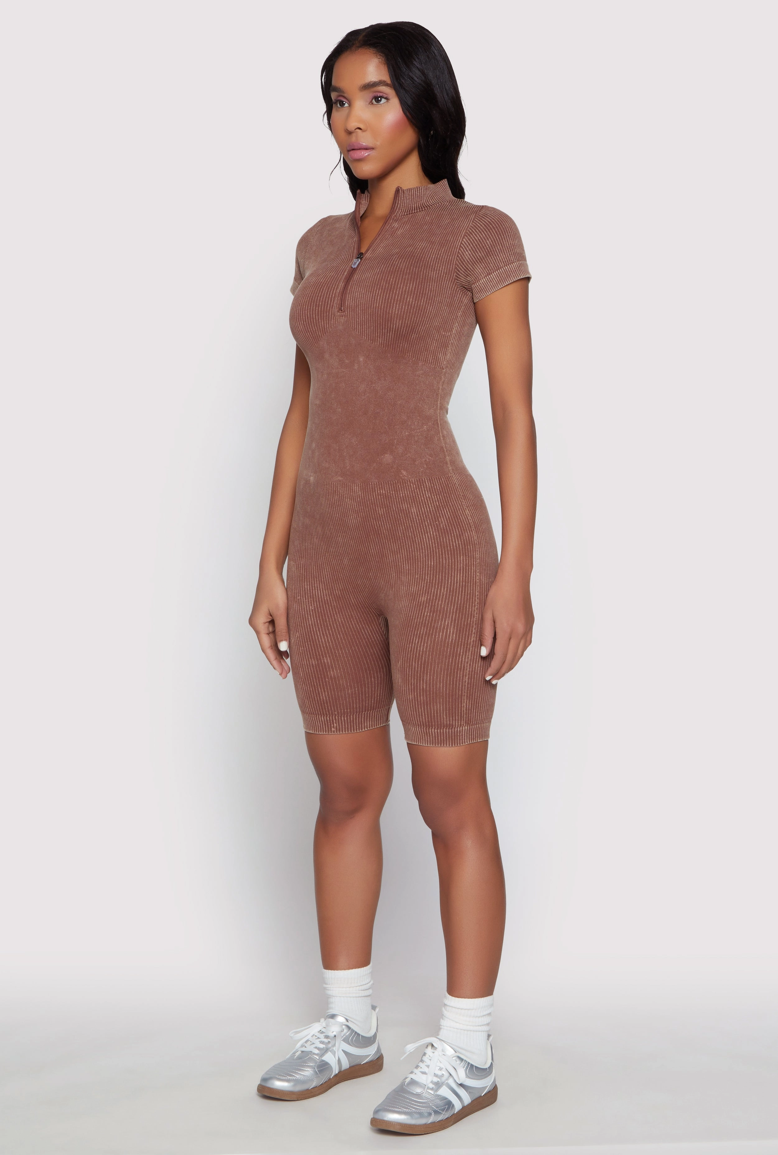 Acid Wash Biker Romper