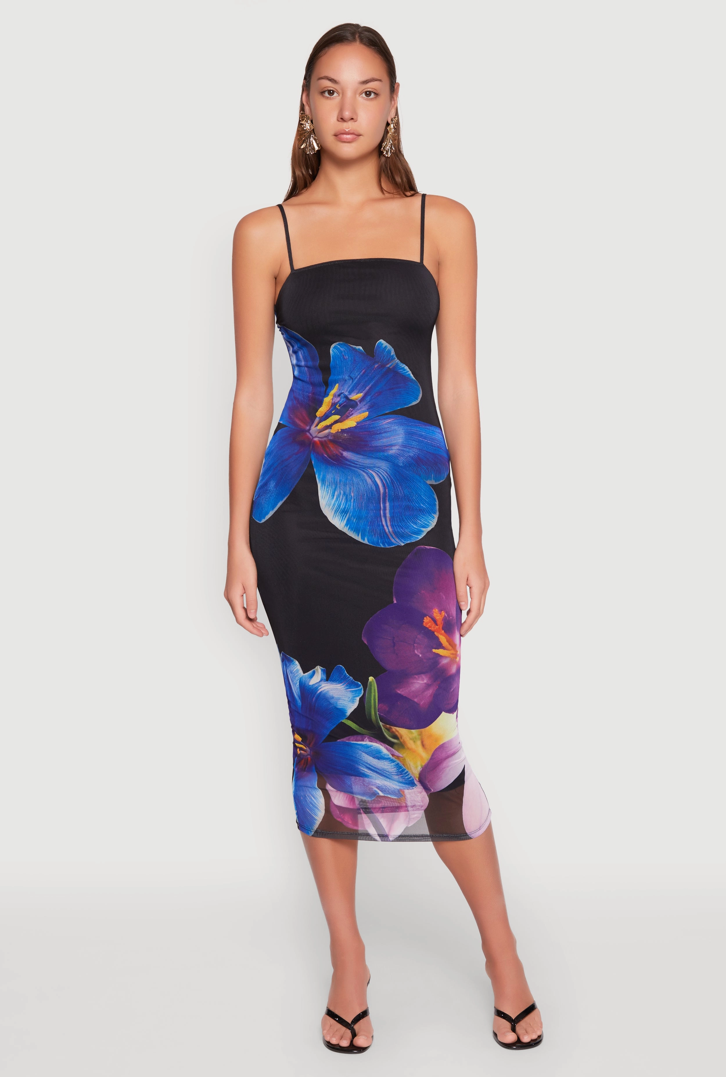 Almost Famous Floral Print Mesh Dress