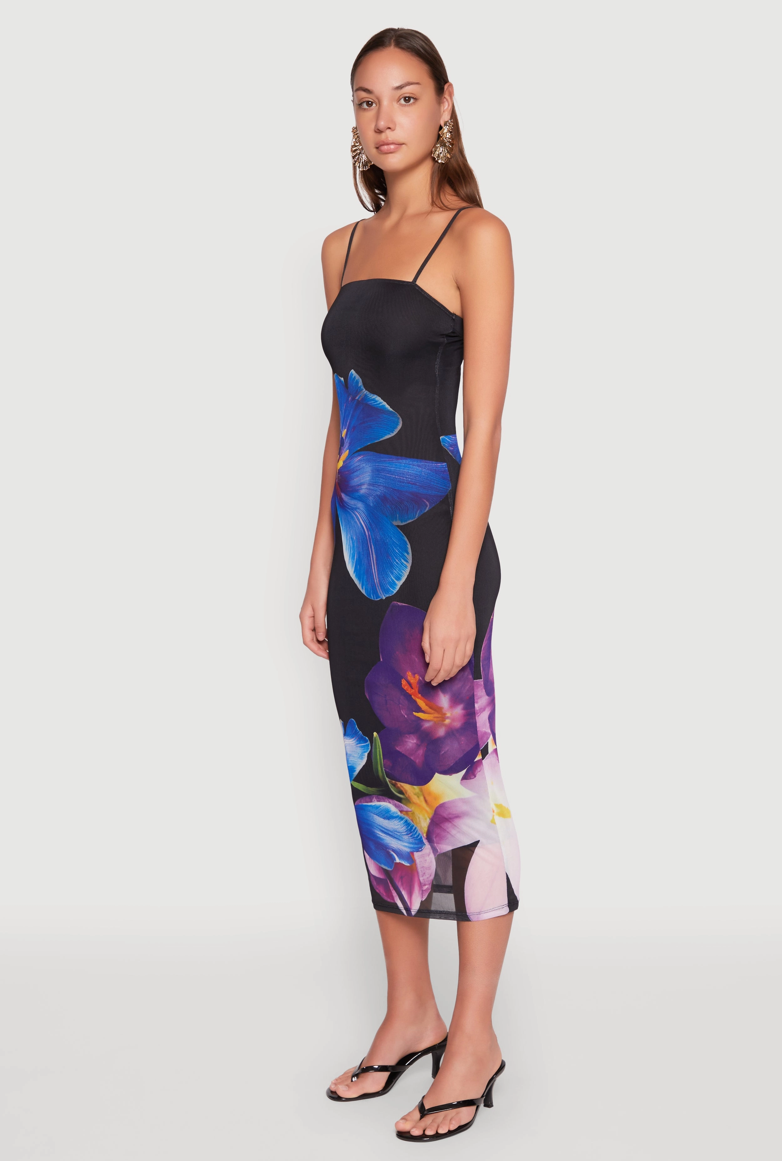 Almost Famous Floral Print Mesh Dress