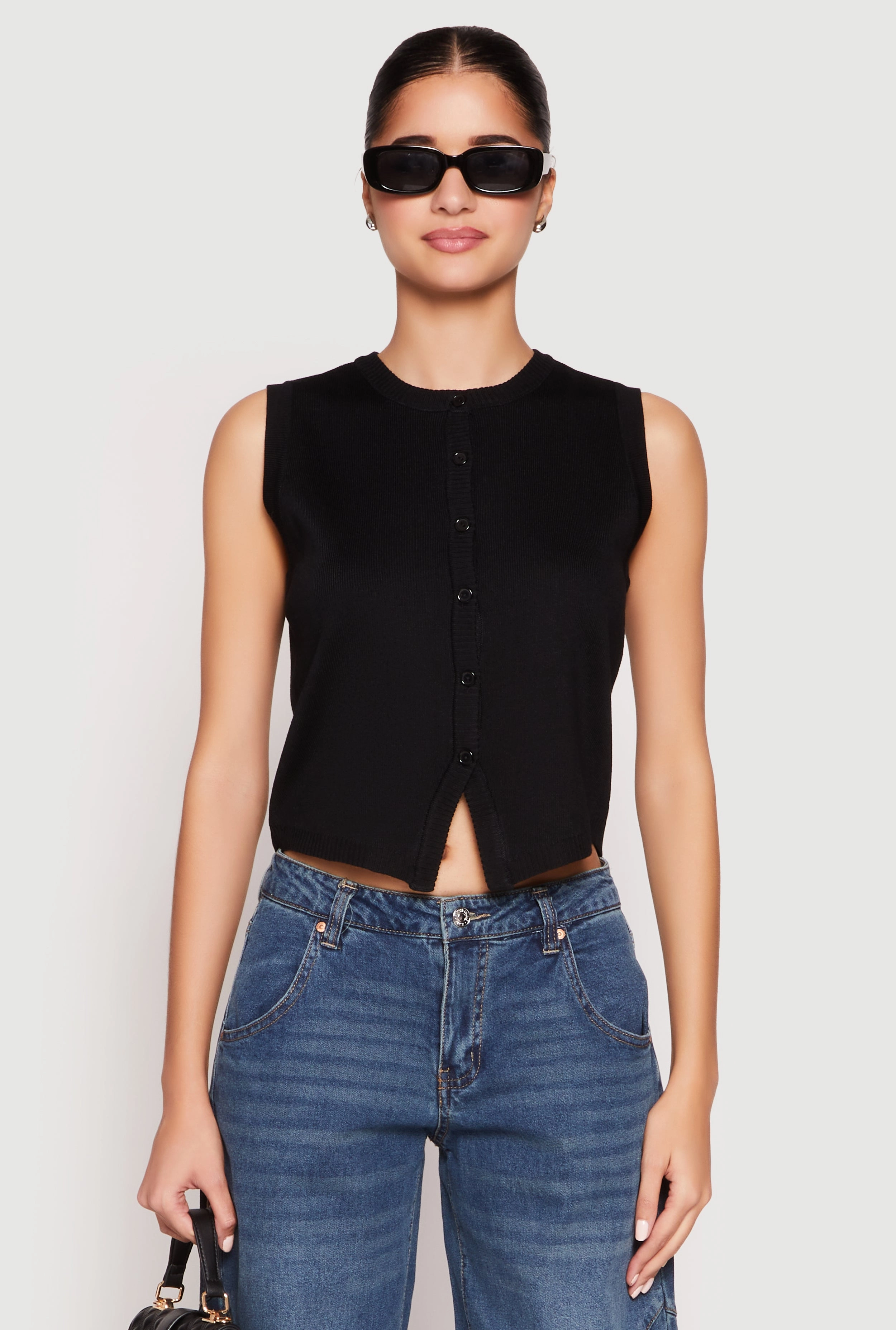 Almost Famous High Neck Button Front Sweater Vest