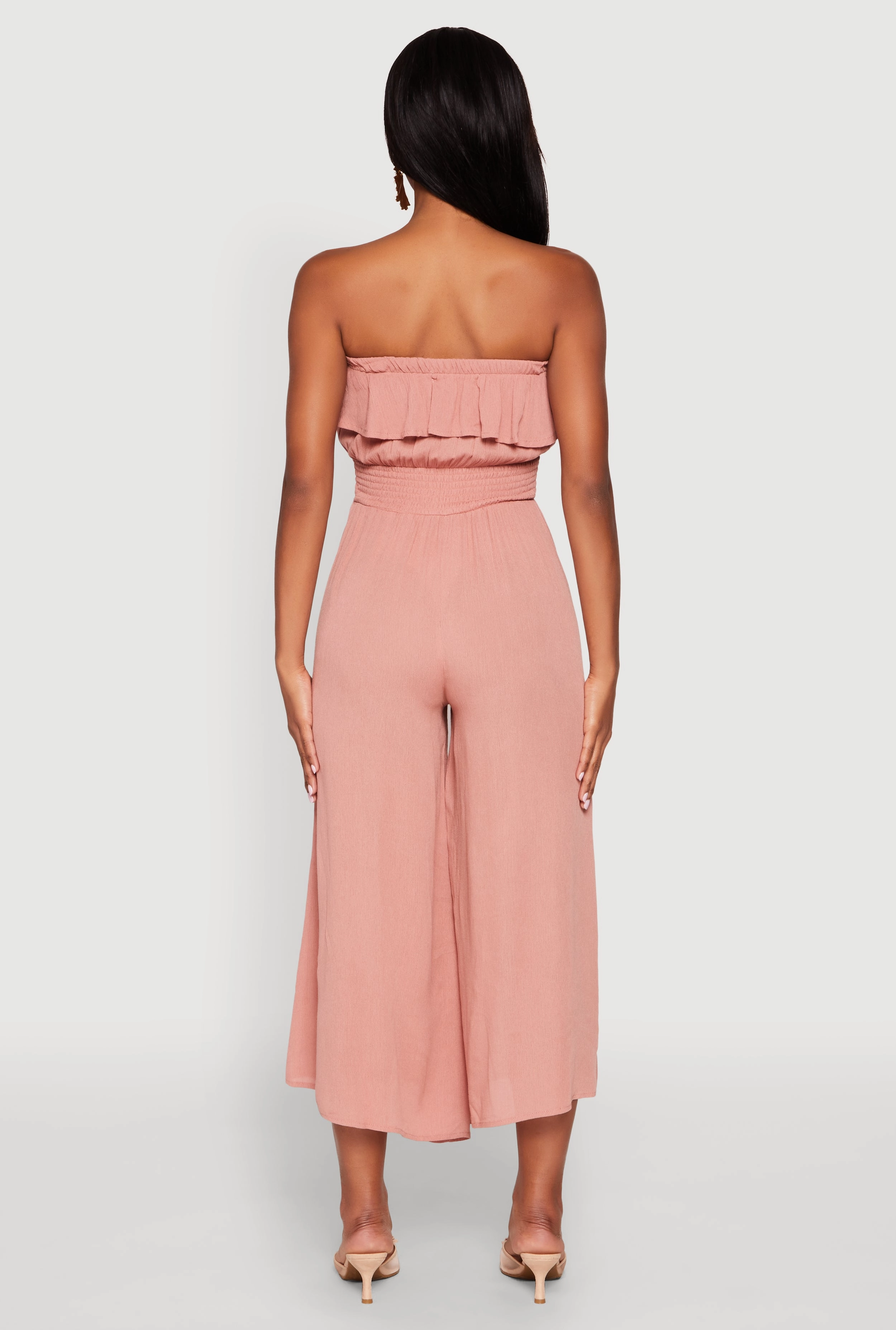 Almost Famous Ruffle Overlay Smocked Waist Jumpsuit