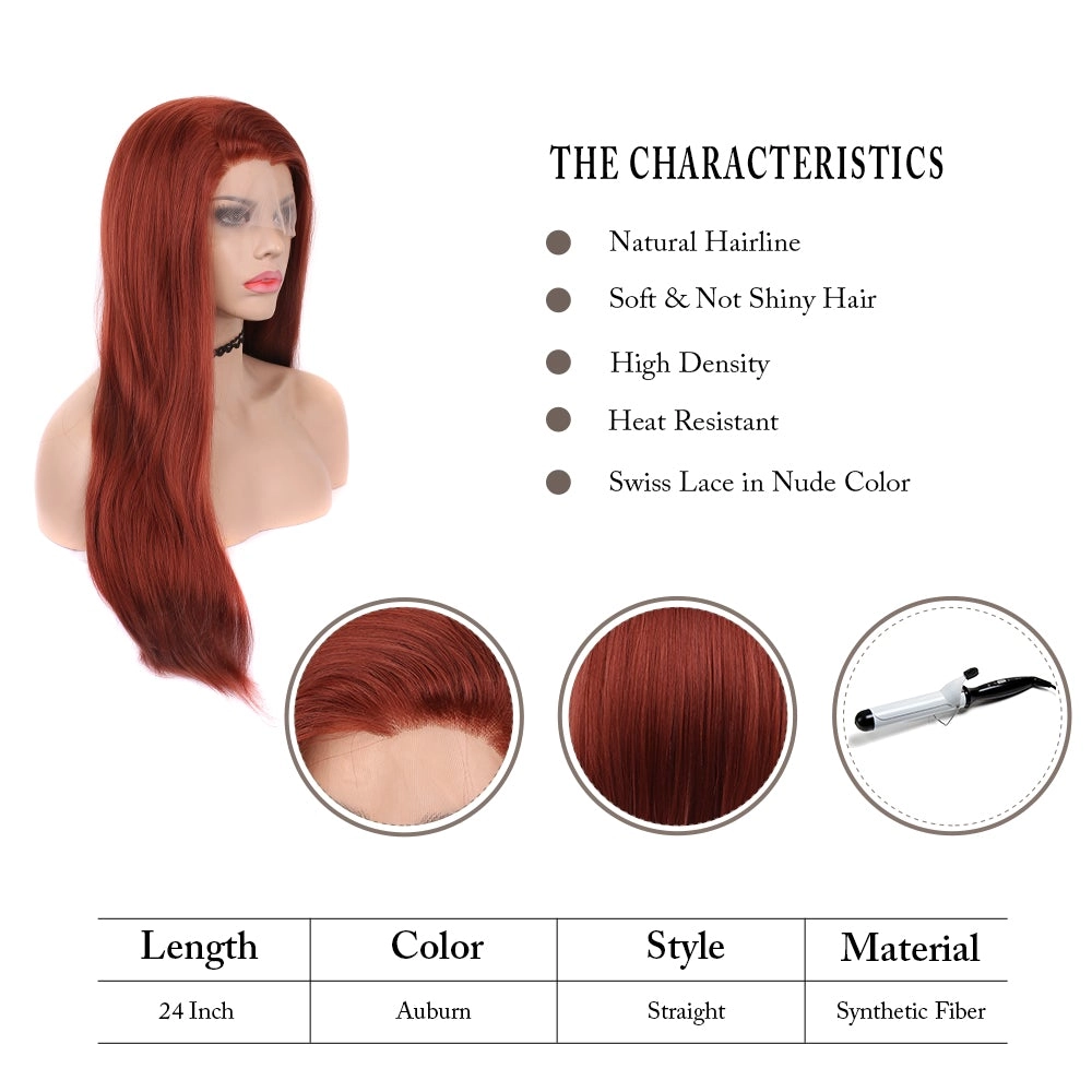 Ana - Wine Red Straight Synthetic Lace Front Daily Wigs