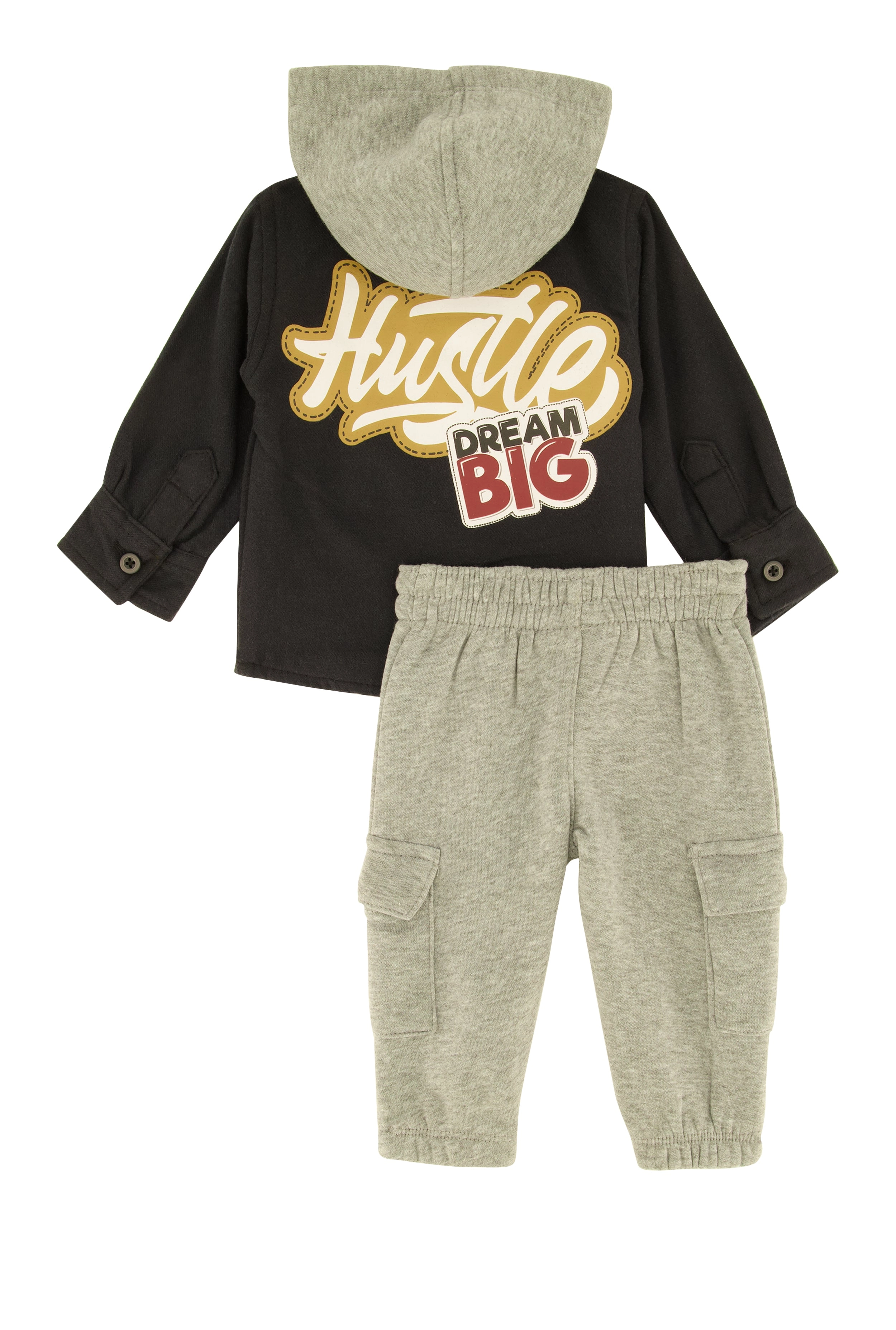 Baby Boys 0-9M Bear Graphic Hooded Shacket and Cargo Sweatpants