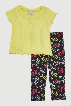 Baby Girls 12-24M Heart Keyhole Tee and Printed Leggings
