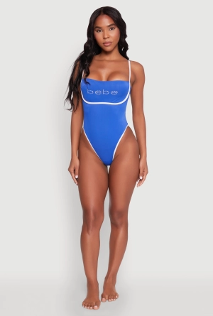 Bebe Rhinestone Tie Back One Piece Swimsuit