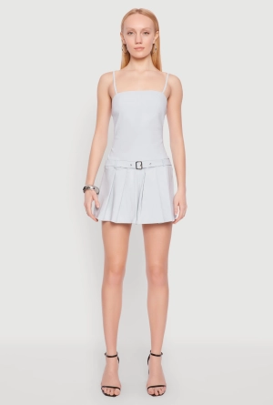 Belted Front Pleated Drop Waist Dress