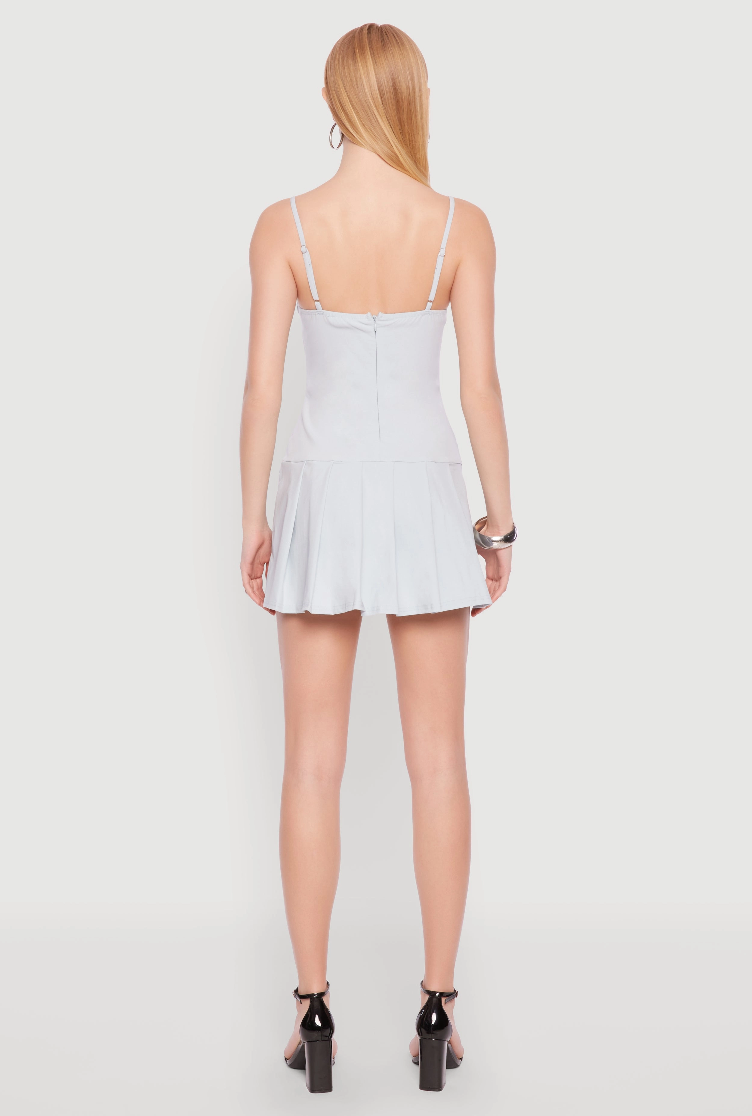 Belted Front Pleated Drop Waist Dress