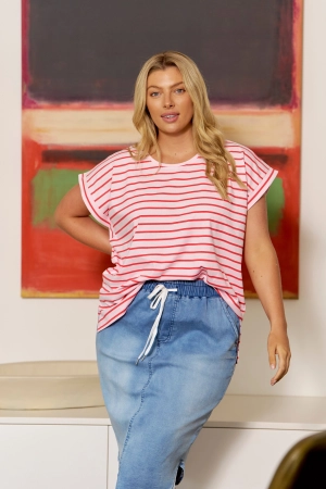 Betty Basics Michaela Top Cherry Blossom Stripe