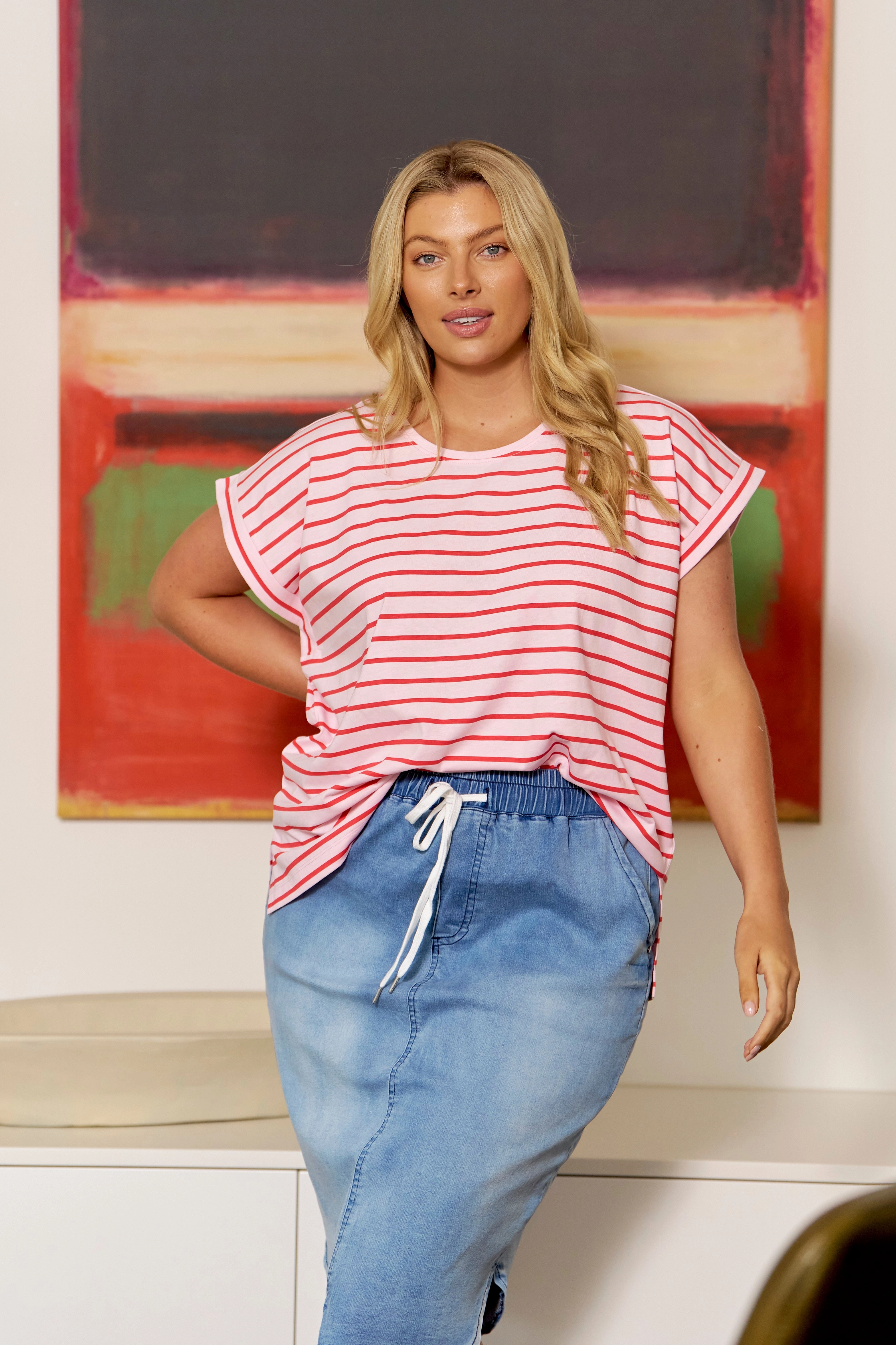 Betty Basics Michaela Top Cherry Blossom Stripe