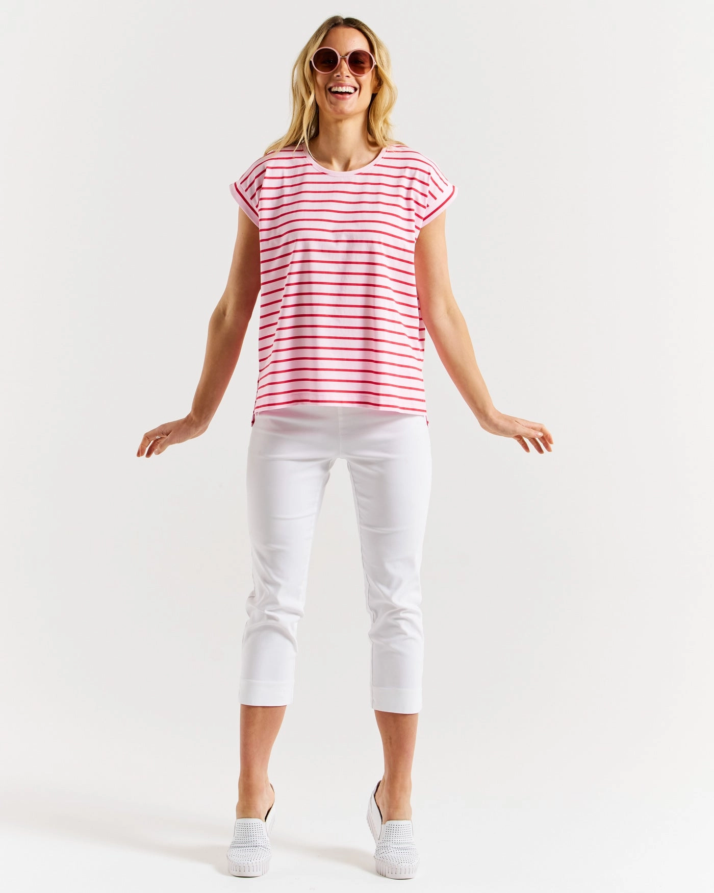 Betty Basics Michaela Top Cherry Blossom Stripe