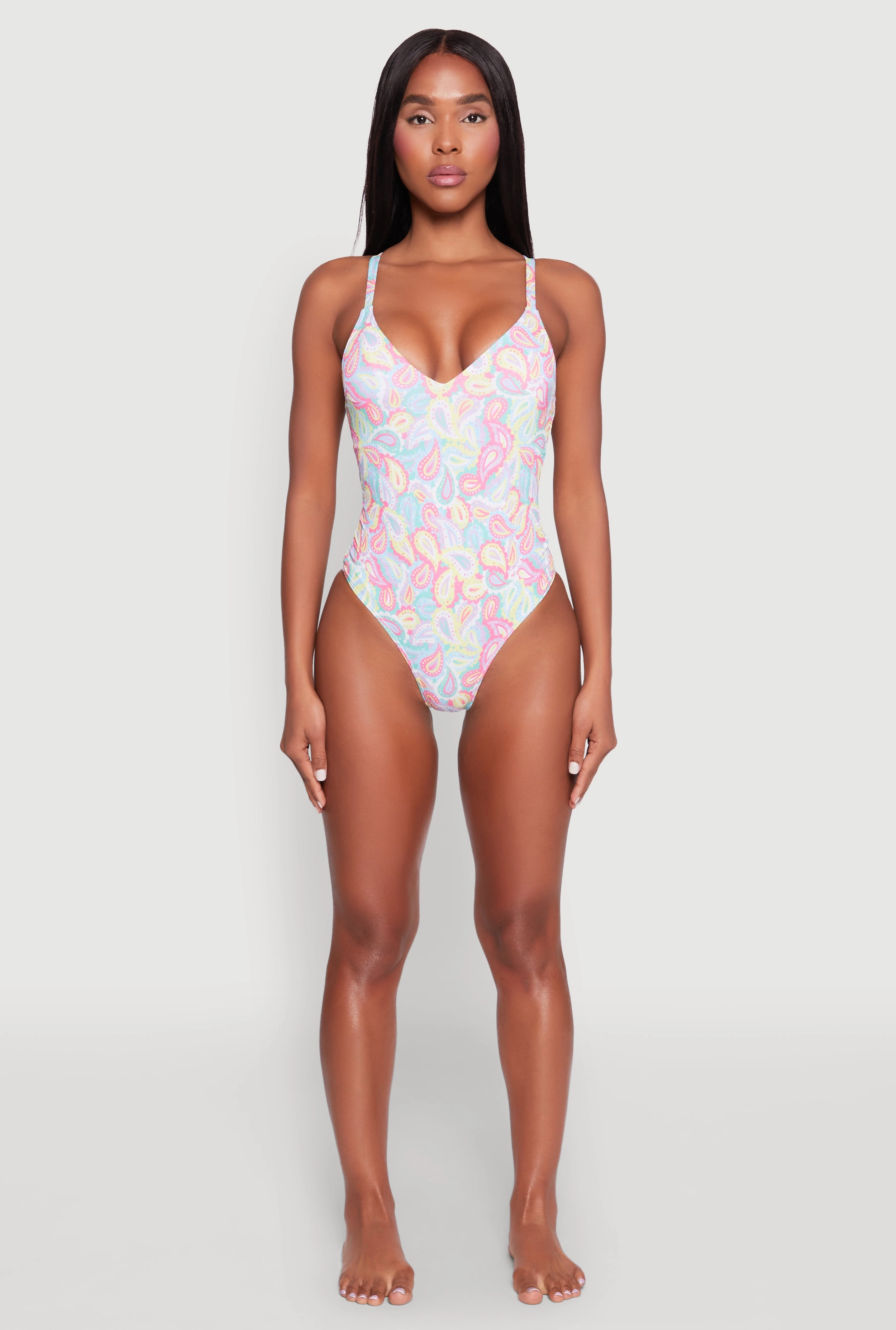 Border Print One Piece Swimsuit