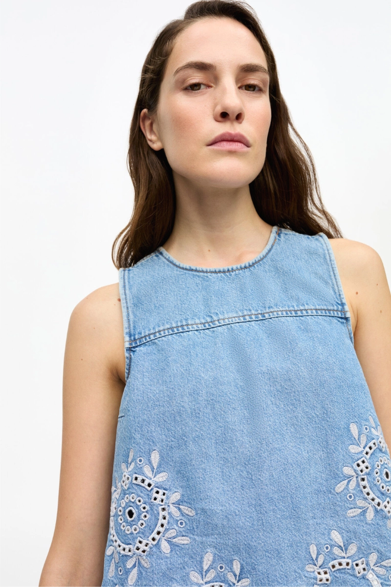 Broderie Anglaise Denim Top