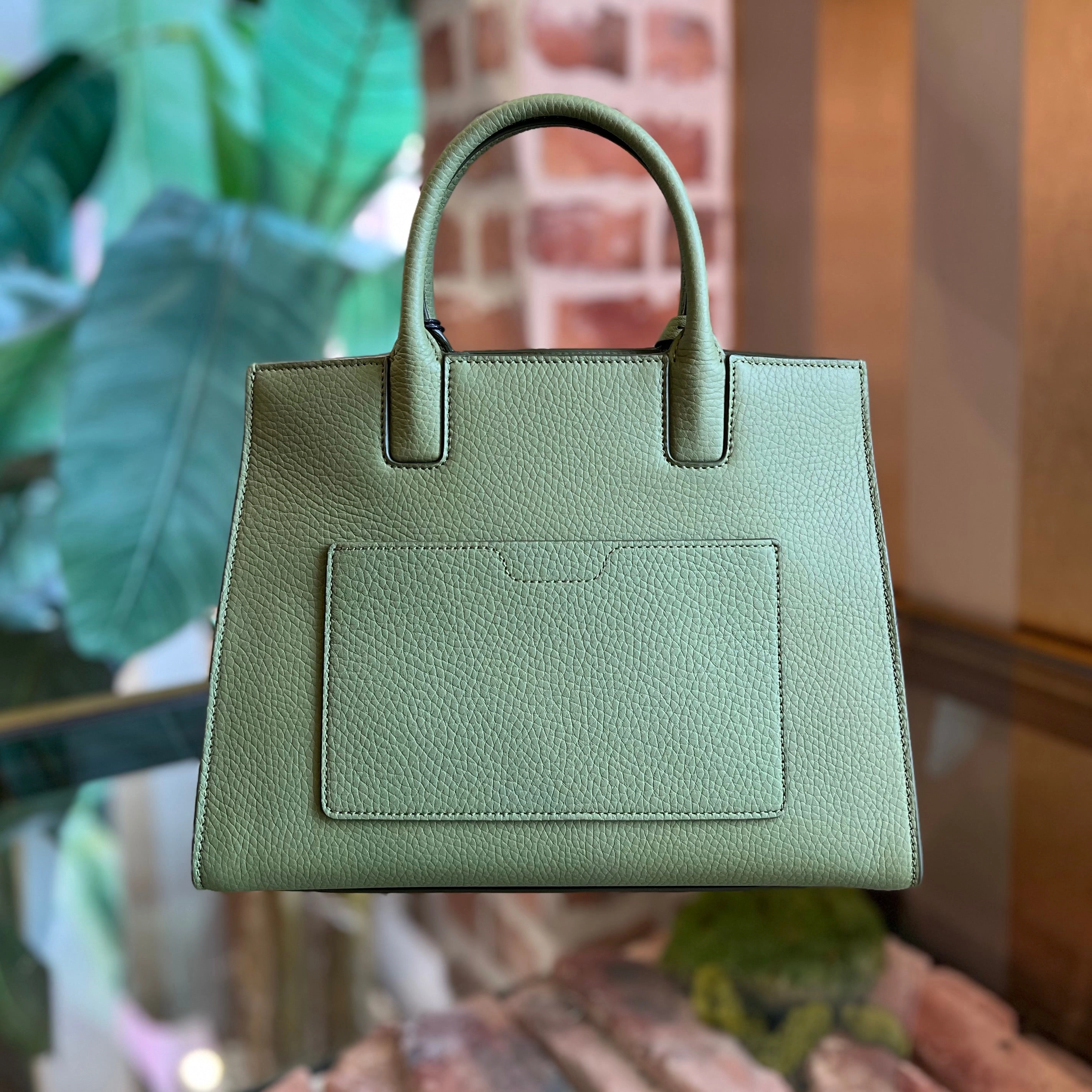 BURBERRY Frances Mini Spruce Green Grainy Calfskin Tote Bag