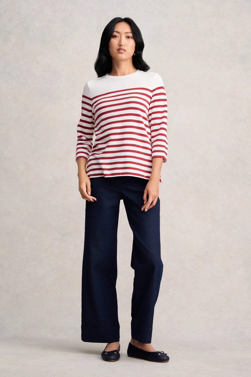 Button Detail Top - Red & Cream Stripe