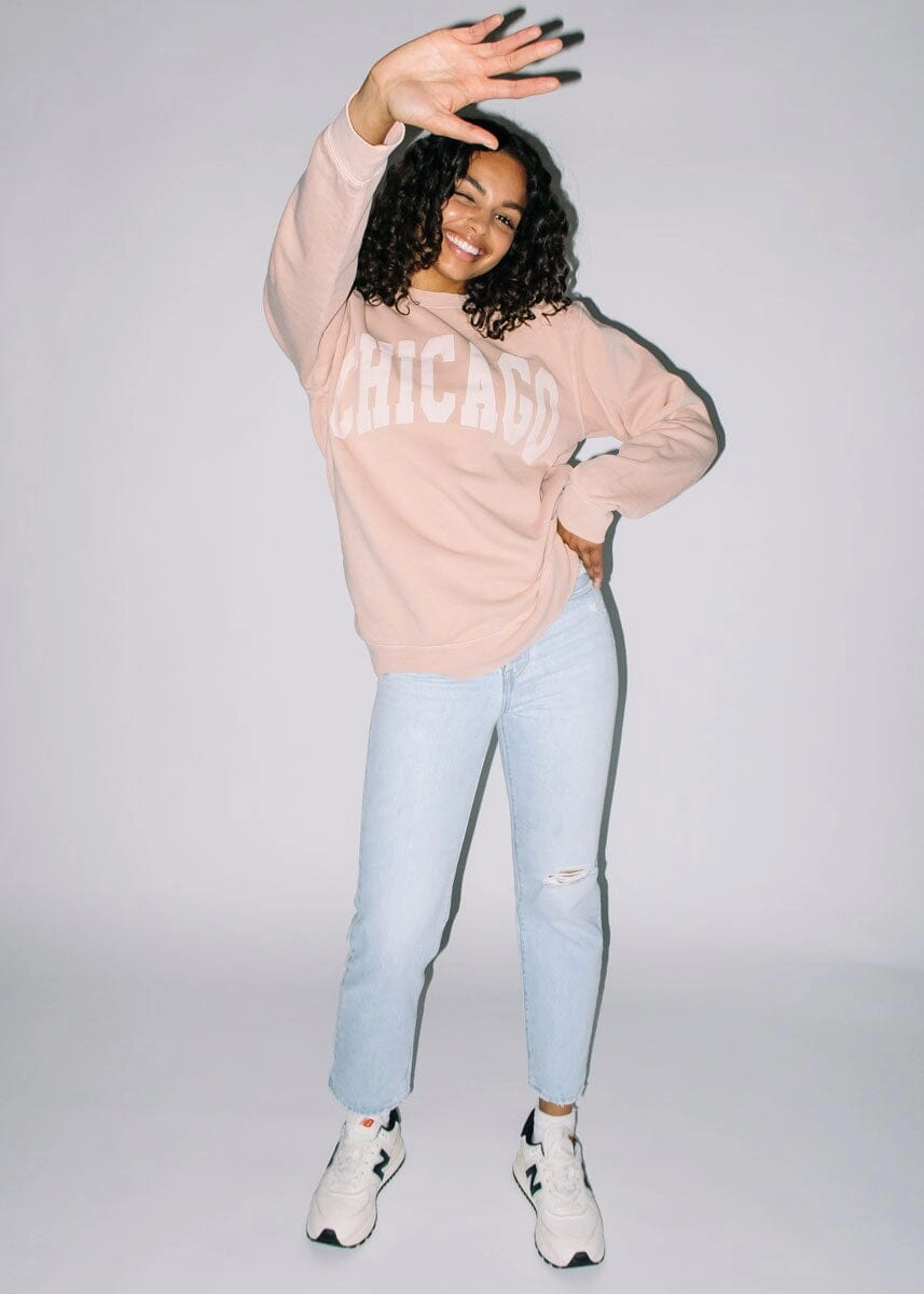 Chicago Collegiate Puff Sweatshirt - Dusty Pink