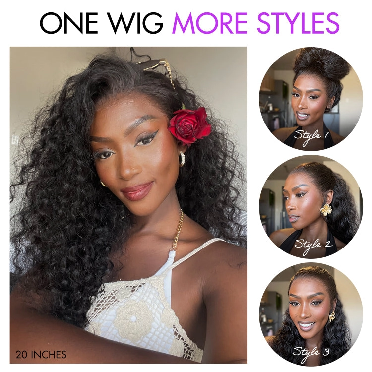 Crazy Wednesday | Water Wave Flexi-Fit Invisi Drawstring Cap 360 Lace Long Curly Wig Pre-Cut Lace