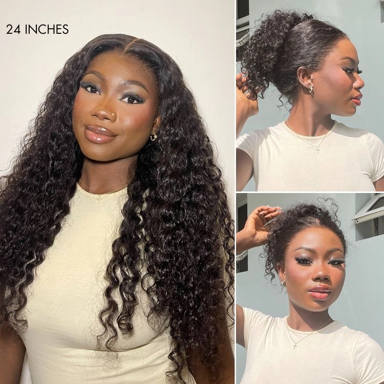 Crazy Wednesday | Water Wave Flexi-Fit Invisi Drawstring Cap 360 Lace Long Curly Wig Pre-Cut Lace