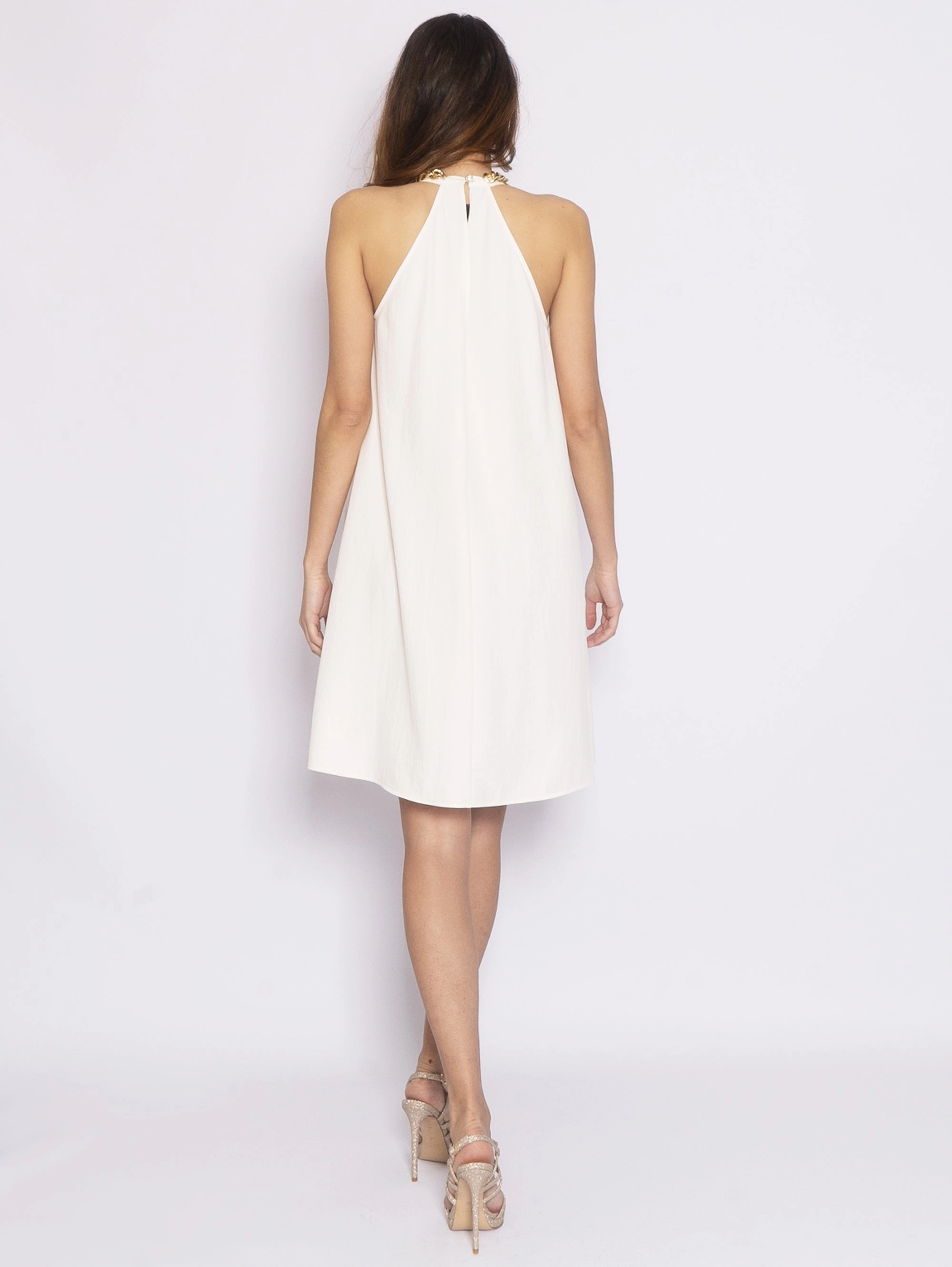Crewneck Dress with Chain - White