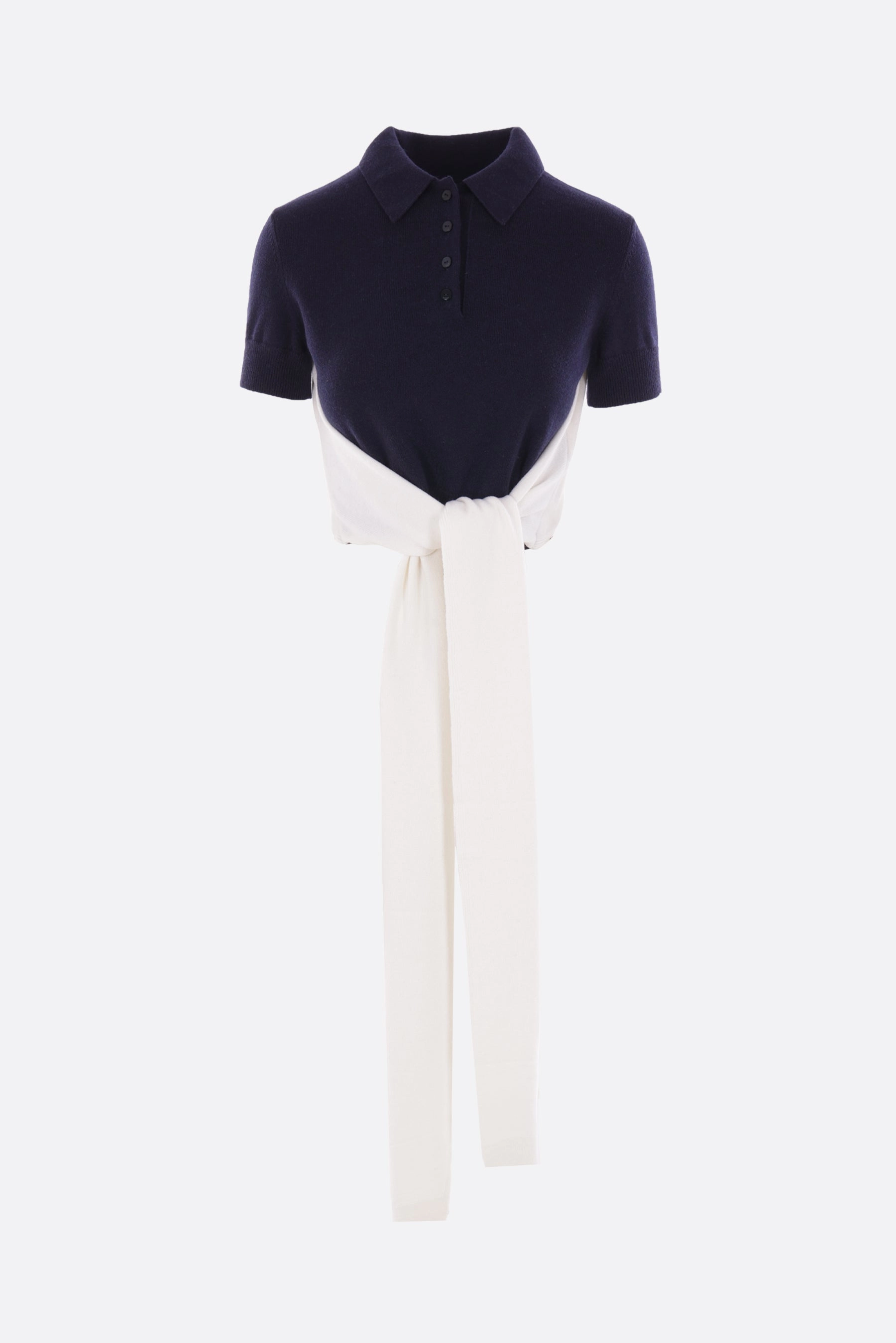 cropped polo sweater in wool and cashmere blend