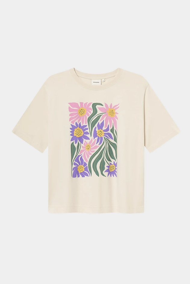 Dedicated Vadstena Daisy Block Oat White T-shirt