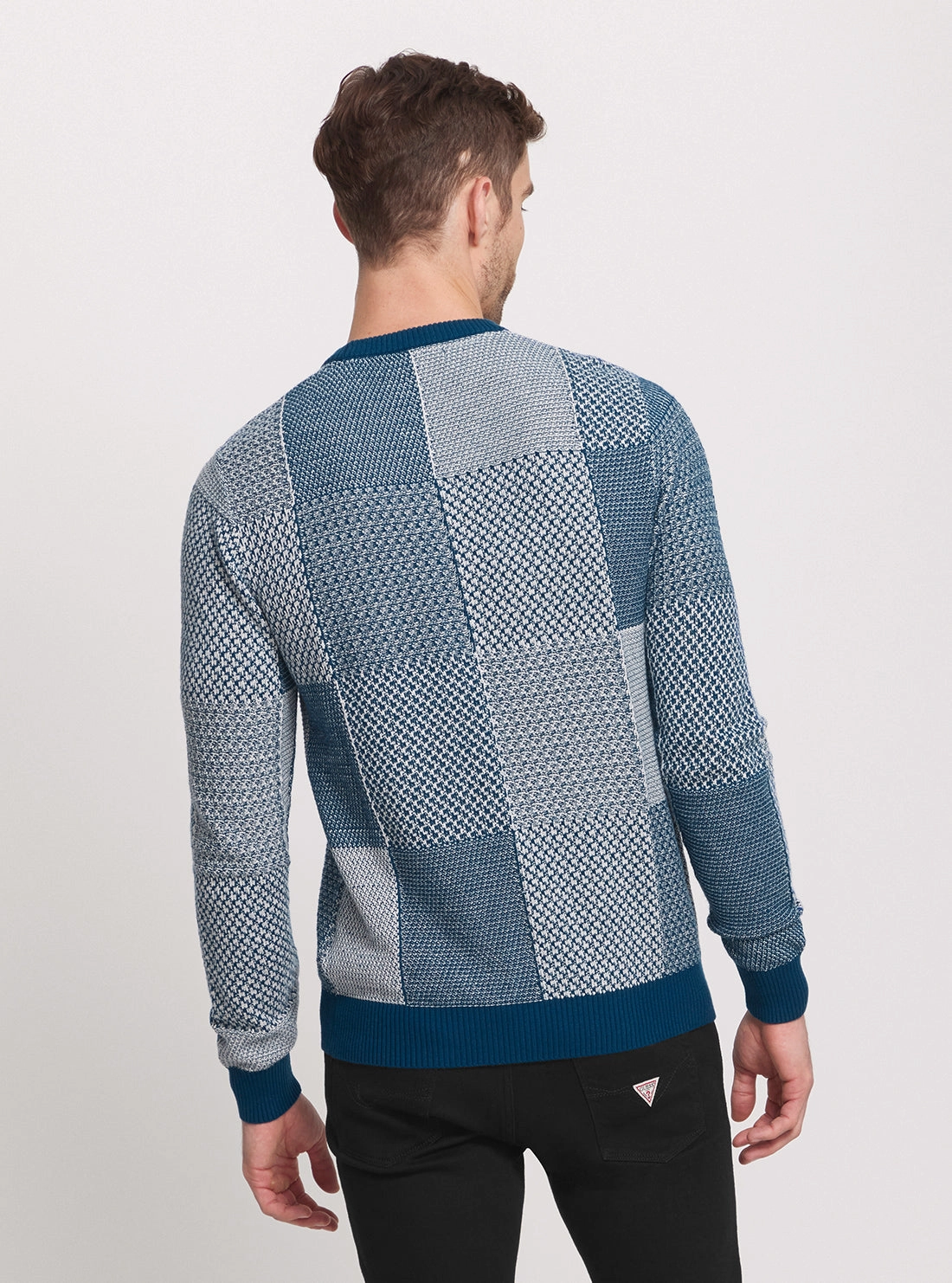 Eco Blue Bridger Patchwork Knit Jumper