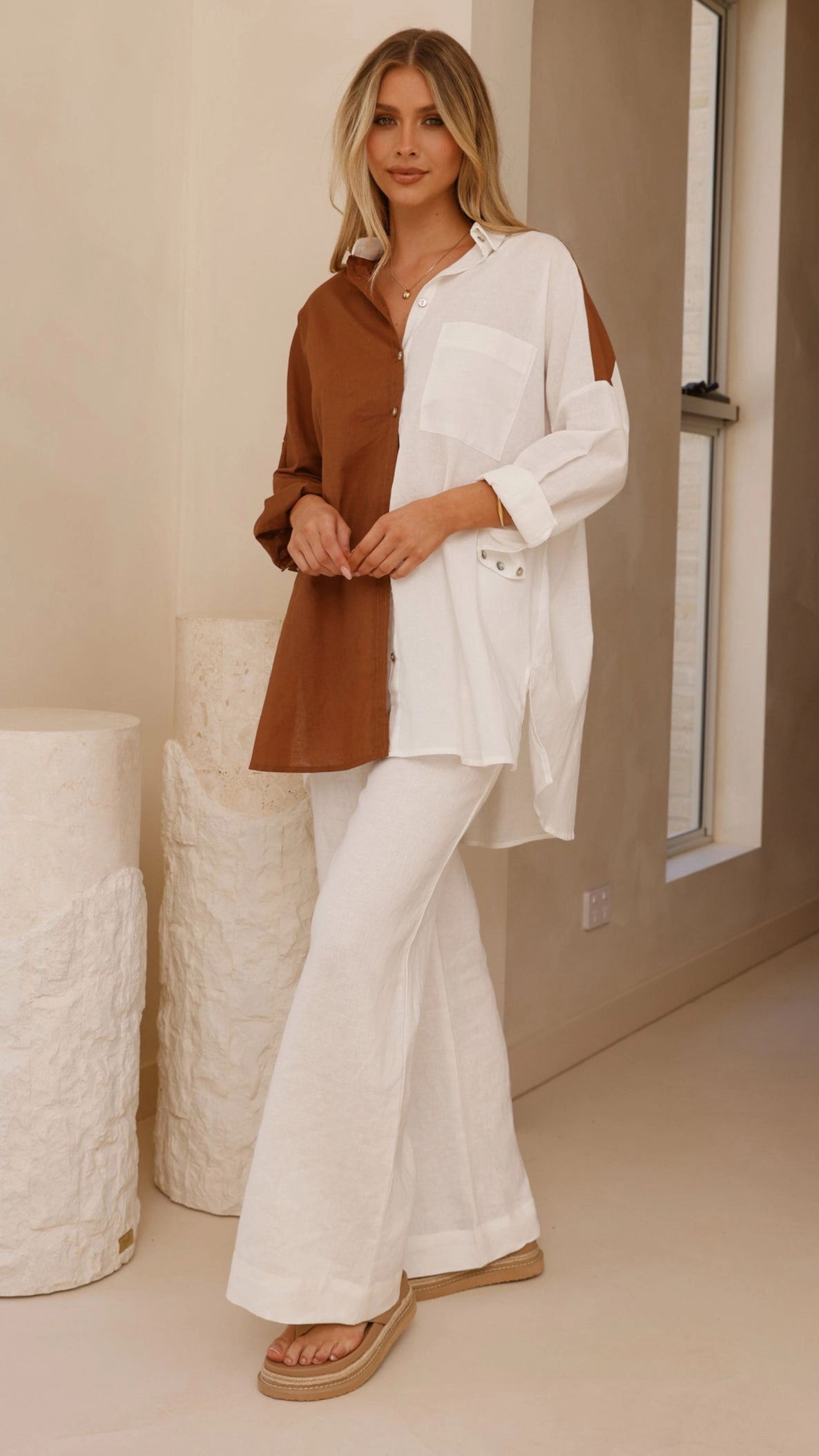 Elouisa Button Up Shirt - Choc/White