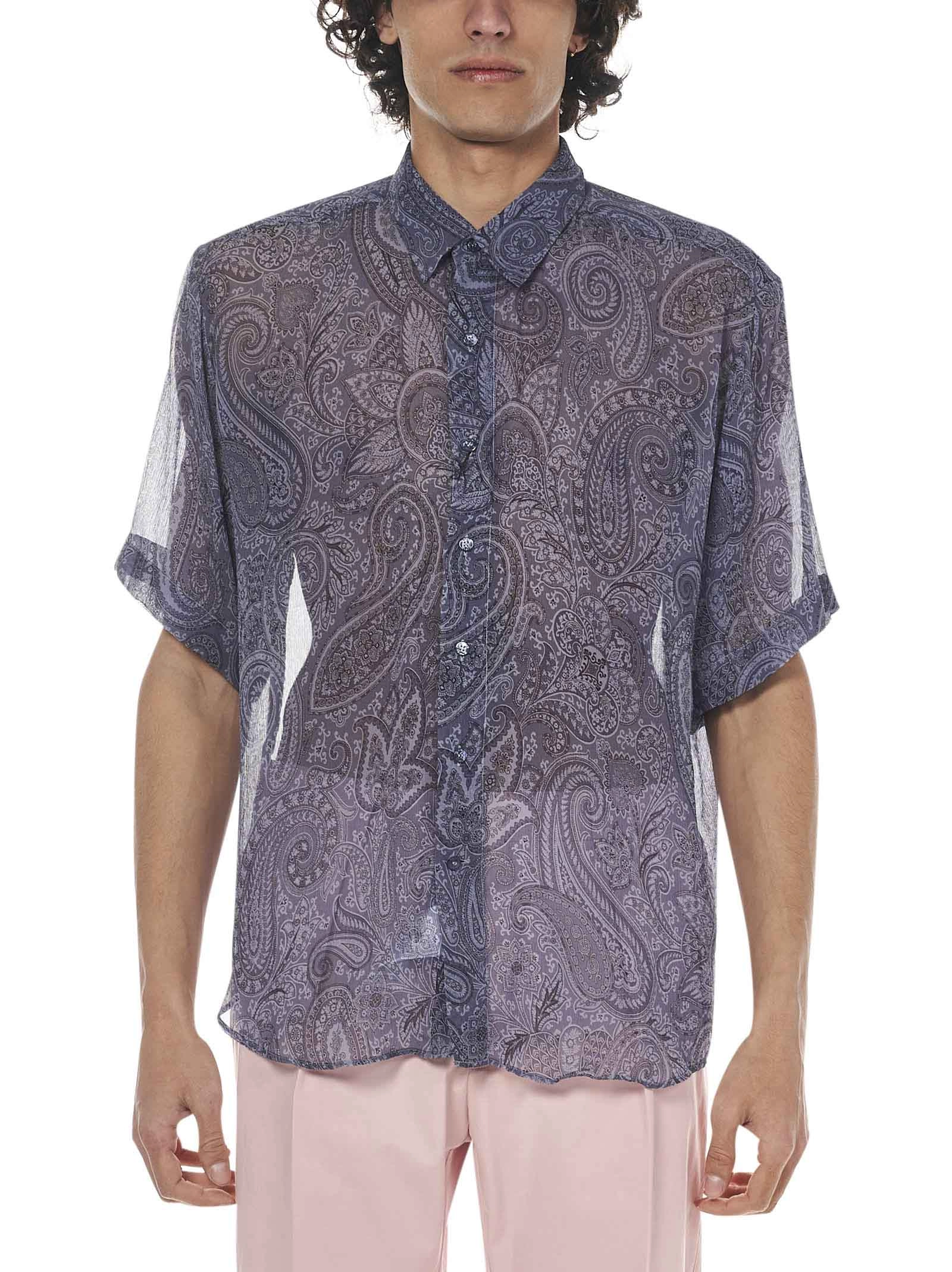 Etro Paisley Print Sheer Short Sleeved Shirt