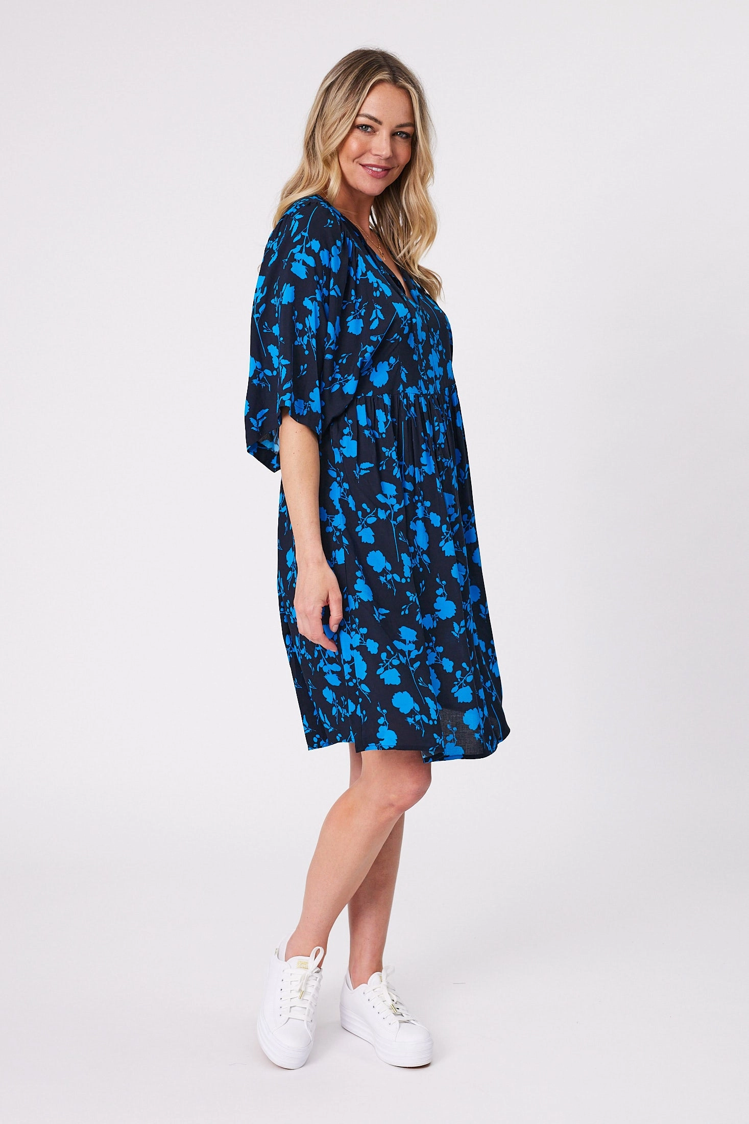 Gloss by Shine On Antonia Wide Sleeve Dress Black Blue Floral