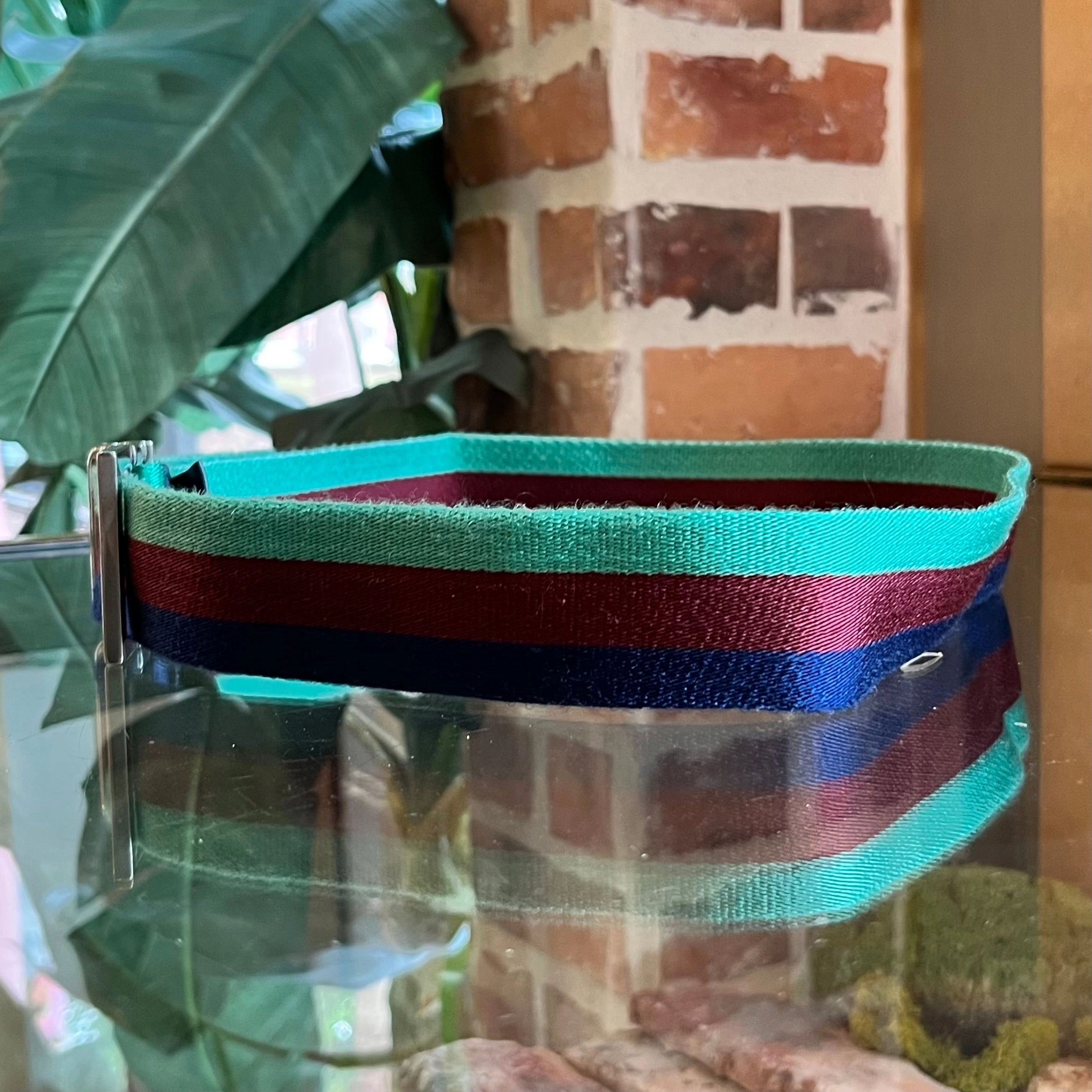 GUCCI Light Green Red Blue Web Stripe Vintage Cotton Belt 85/34(6US)