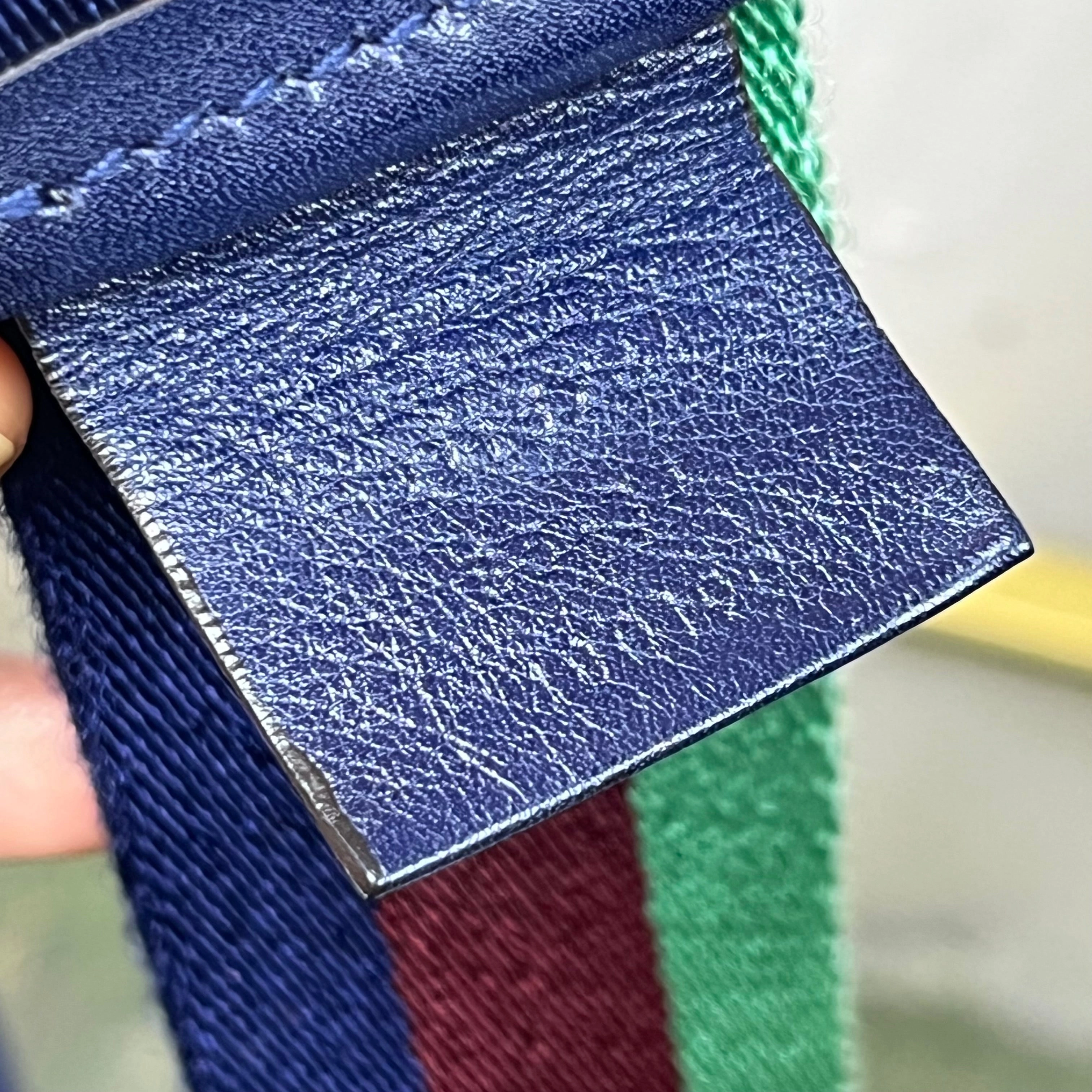 GUCCI Light Green Red Blue Web Stripe Vintage Cotton Belt 85/34(6US)