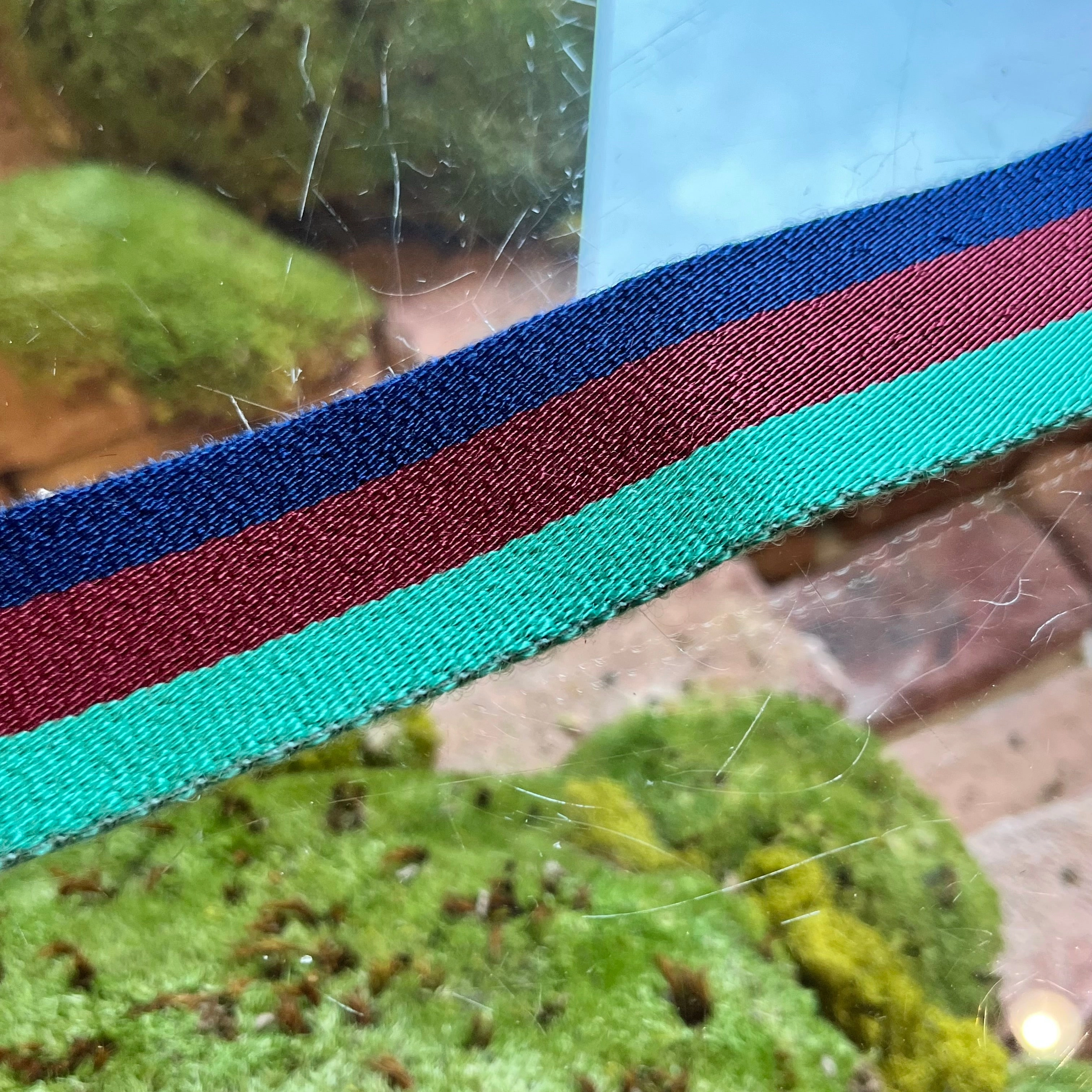 GUCCI Light Green Red Blue Web Stripe Vintage Cotton Belt 85/34(6US)