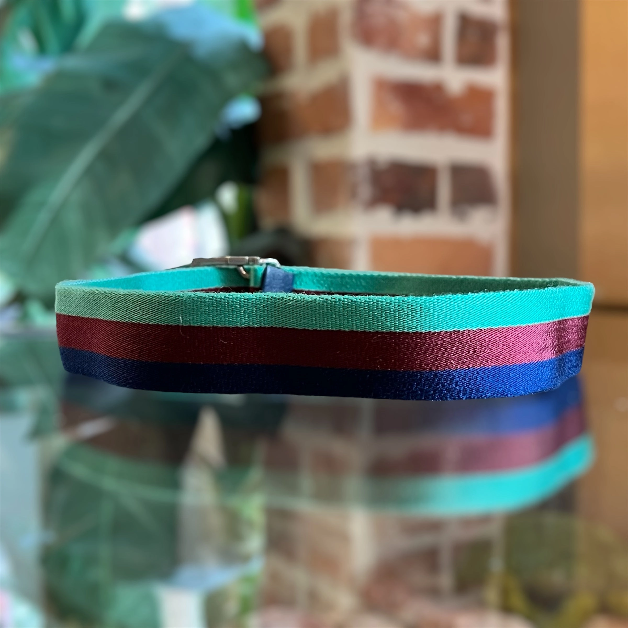 GUCCI Light Green Red Blue Web Stripe Vintage Cotton Belt 85/34(6US)