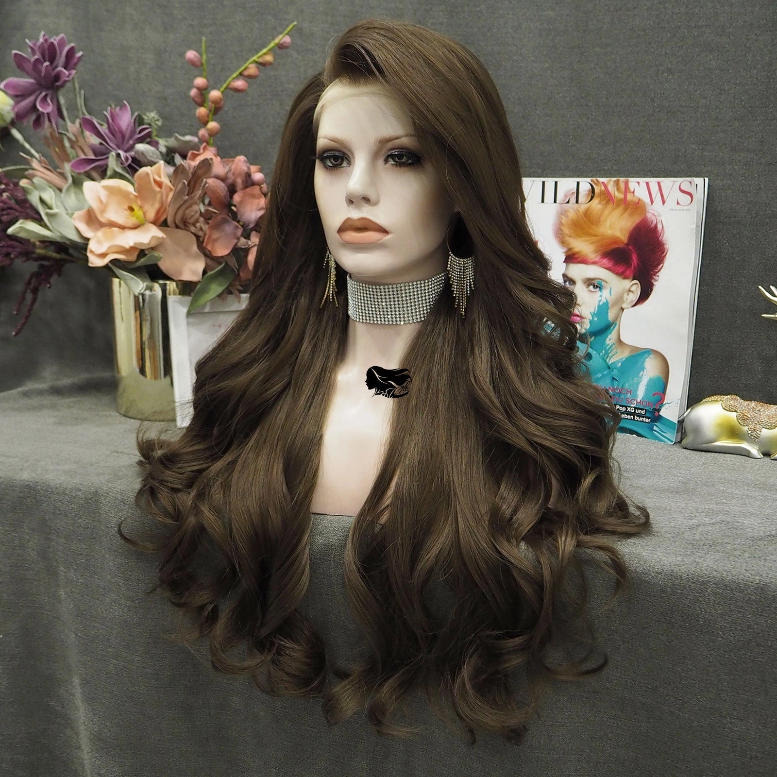IMSTYLE Bella - Natural Brown Long Wavy Synthetic Lace Front Daily Wig
