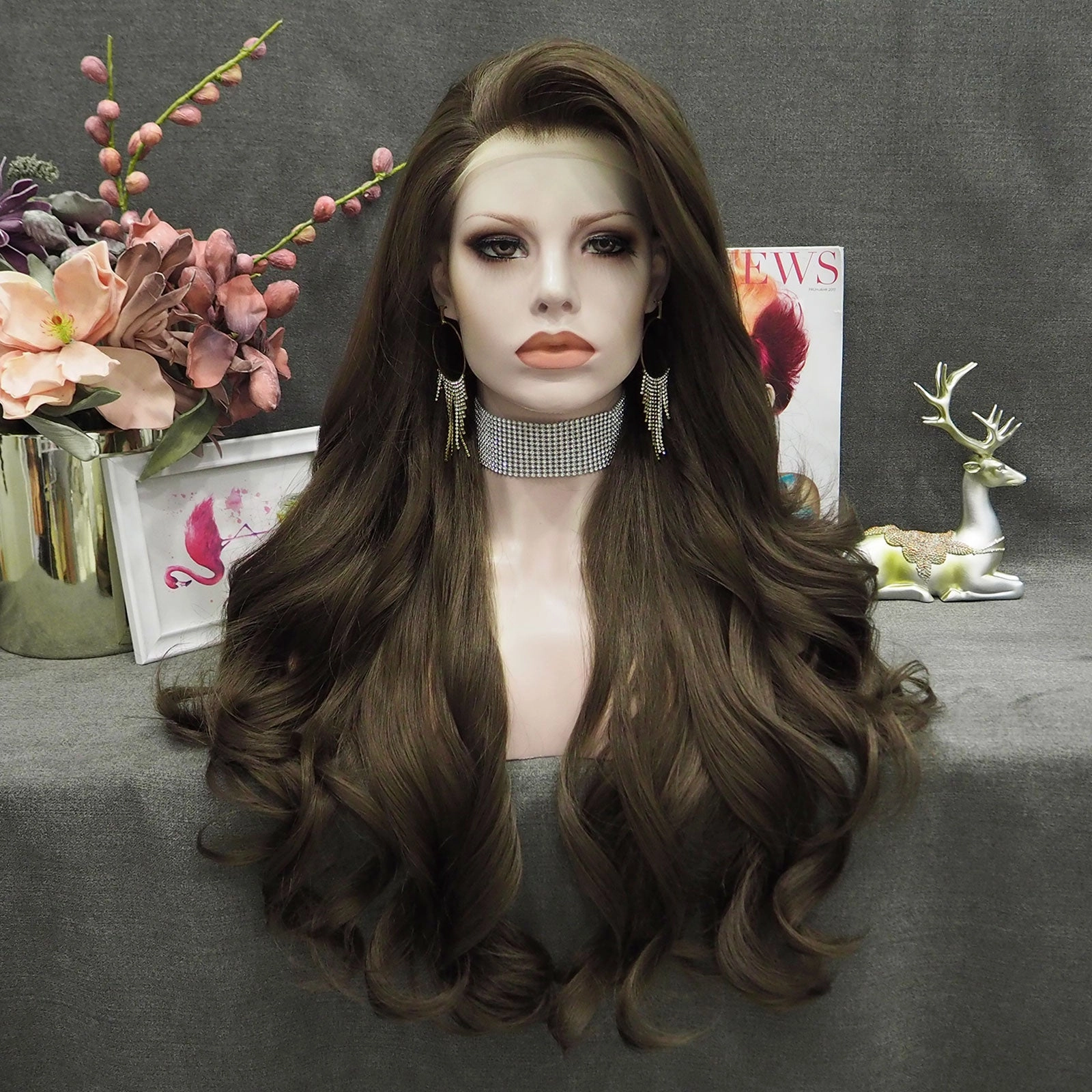 IMSTYLE Bella - Natural Brown Long Wavy Synthetic Lace Front Daily Wig