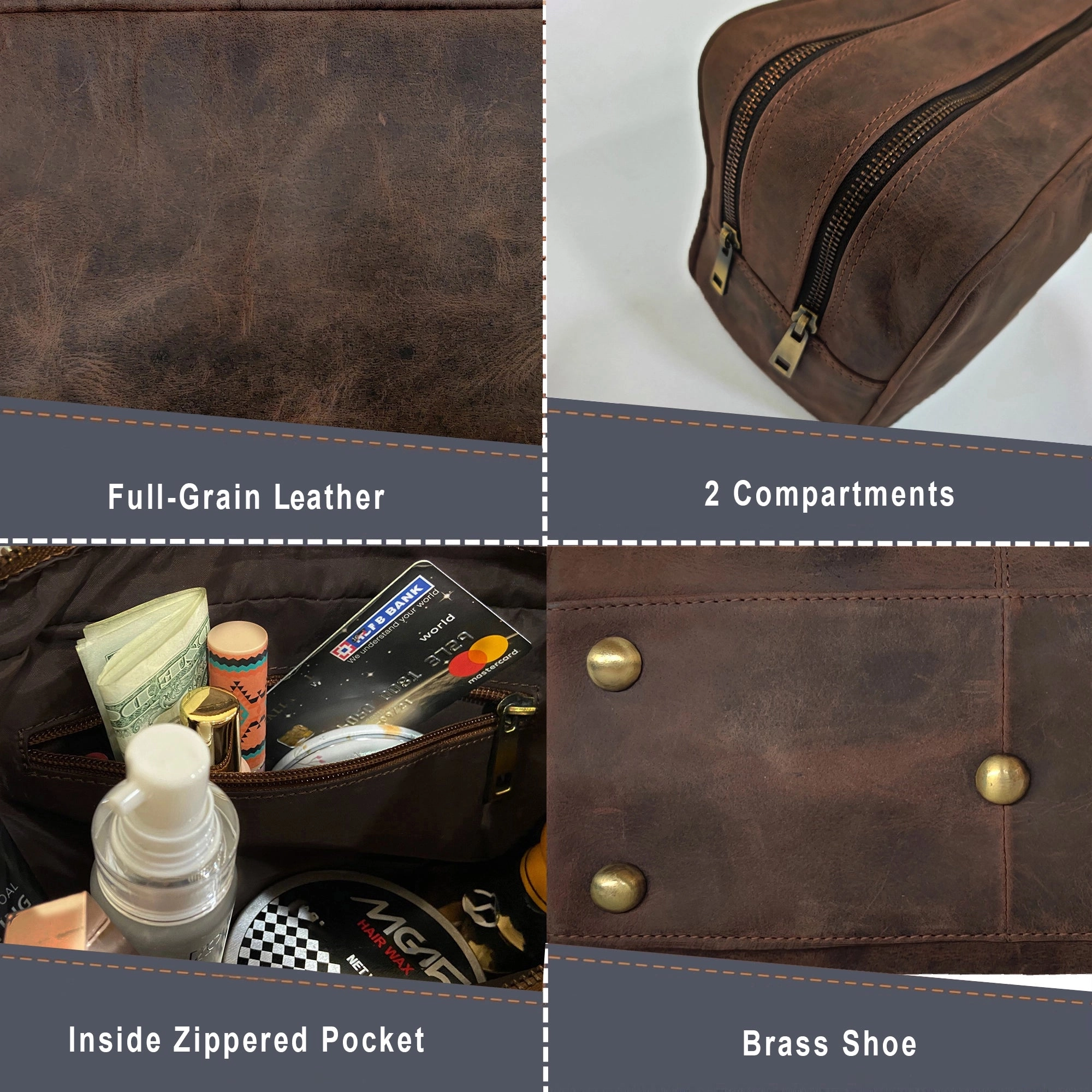 Johnny Men's Leather Travel Dopp Kit (Dark Brown)