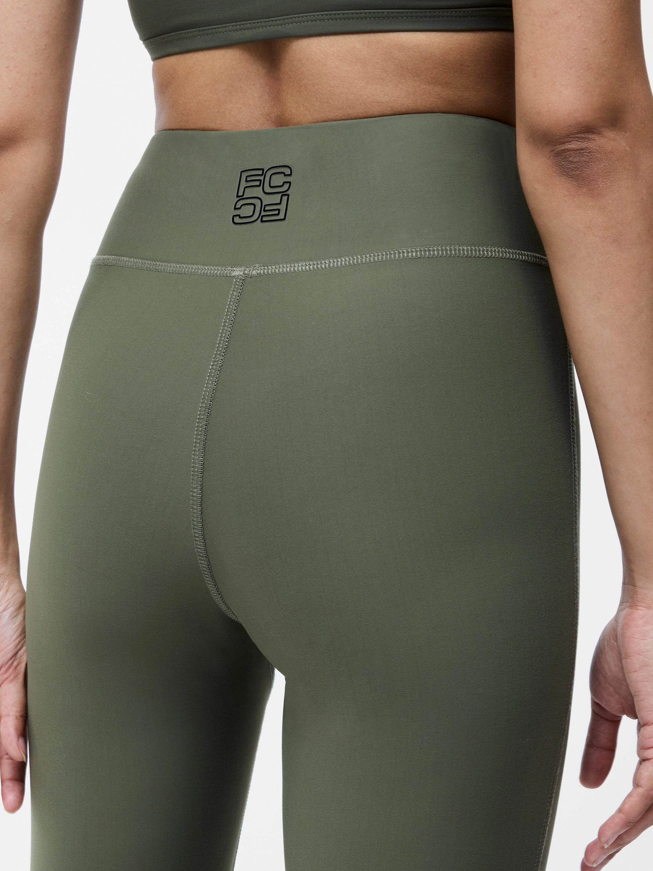 Khaki High-Waisted Crossover Gym Leggings
