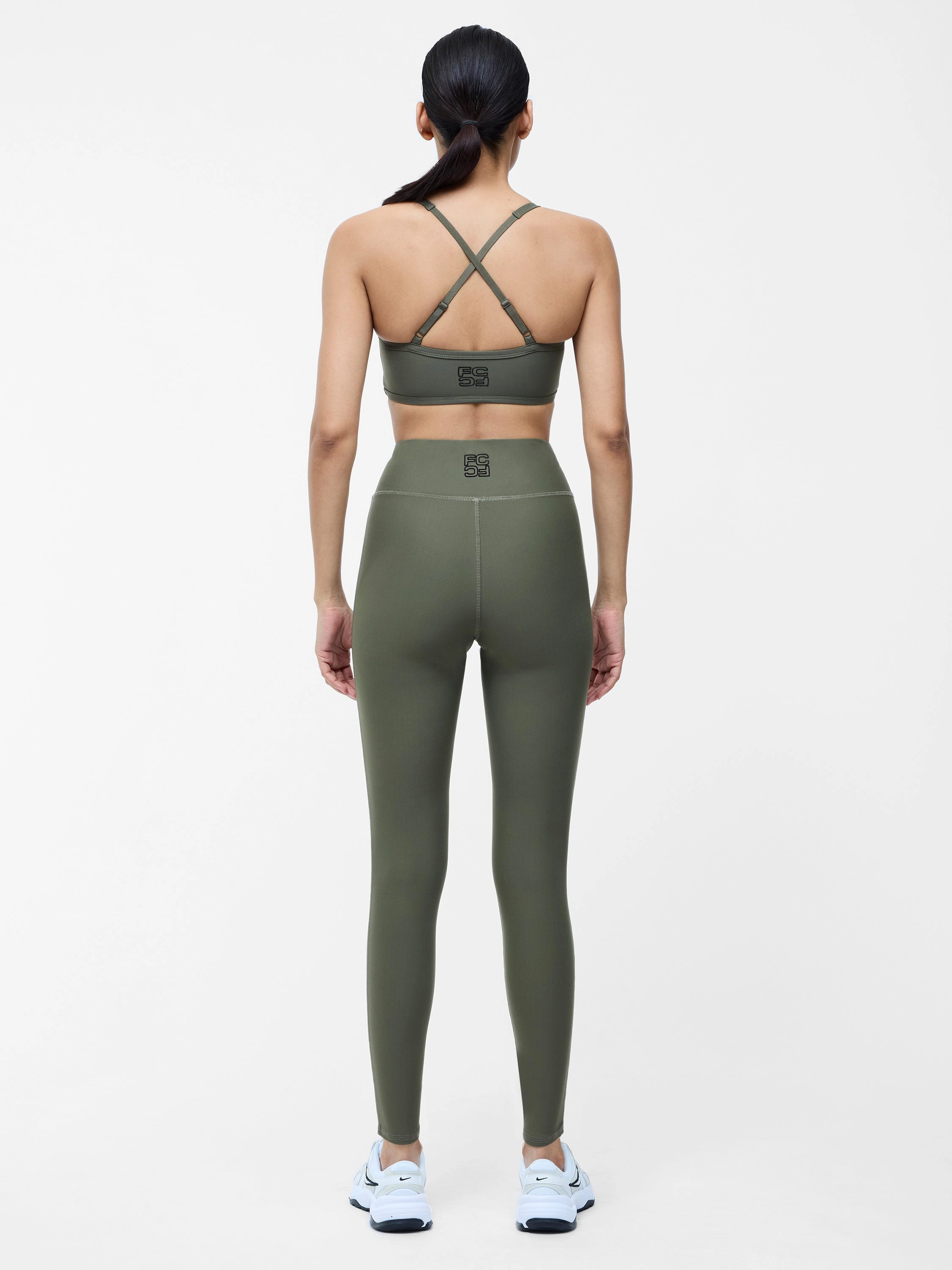 Khaki High-Waisted Crossover Gym Leggings