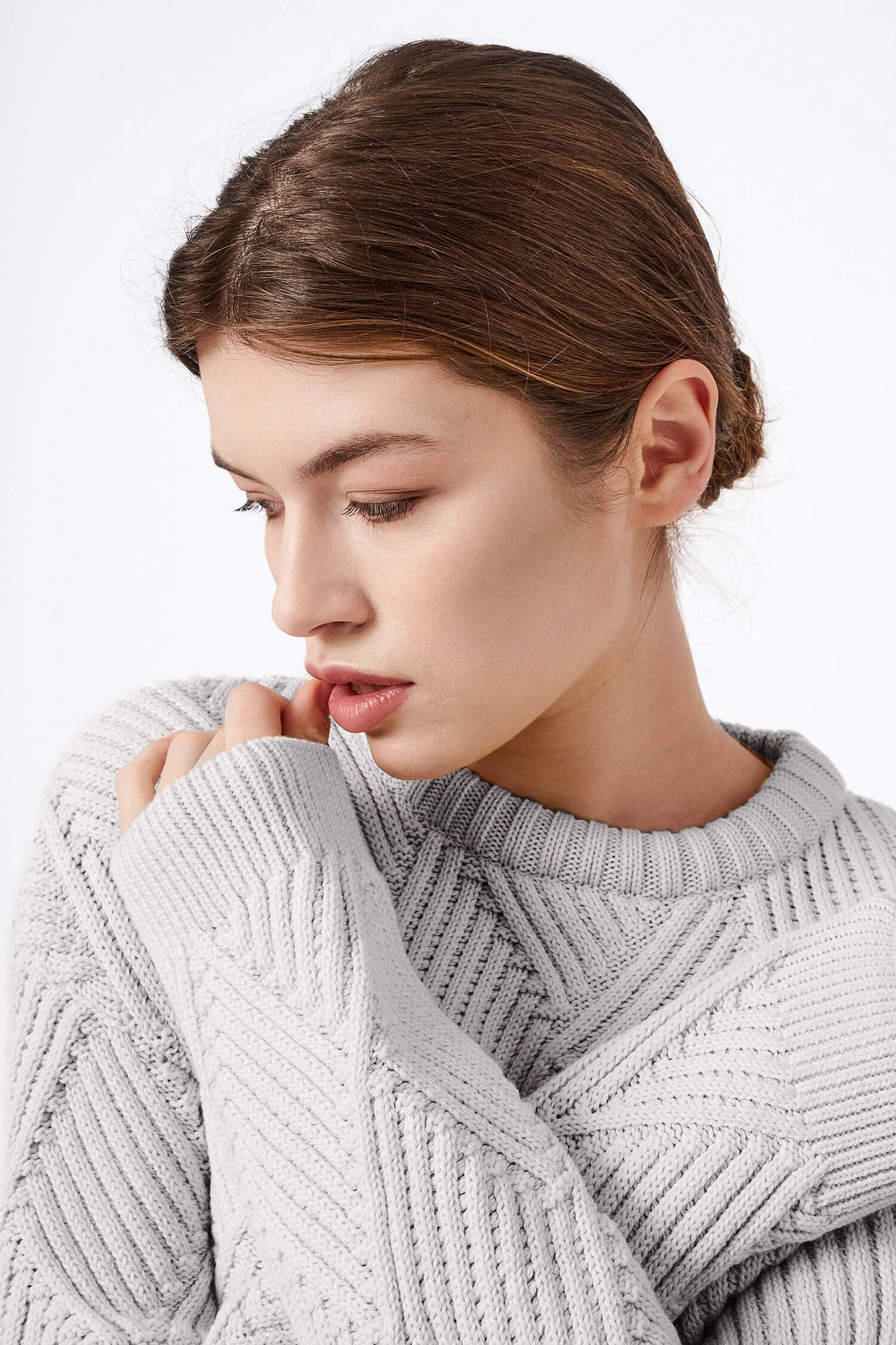 Knitted Organic Cotton Rhomb Jumper | Light Grey