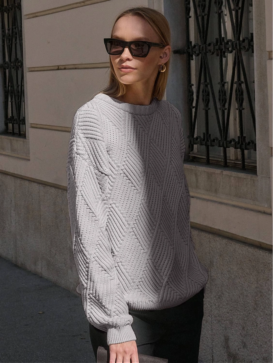 Knitted Organic Cotton Rhomb Jumper | Light Grey