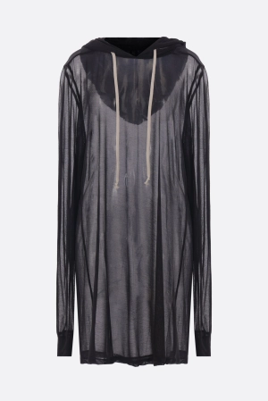 long-fit hoodie in semi-sheer viscose