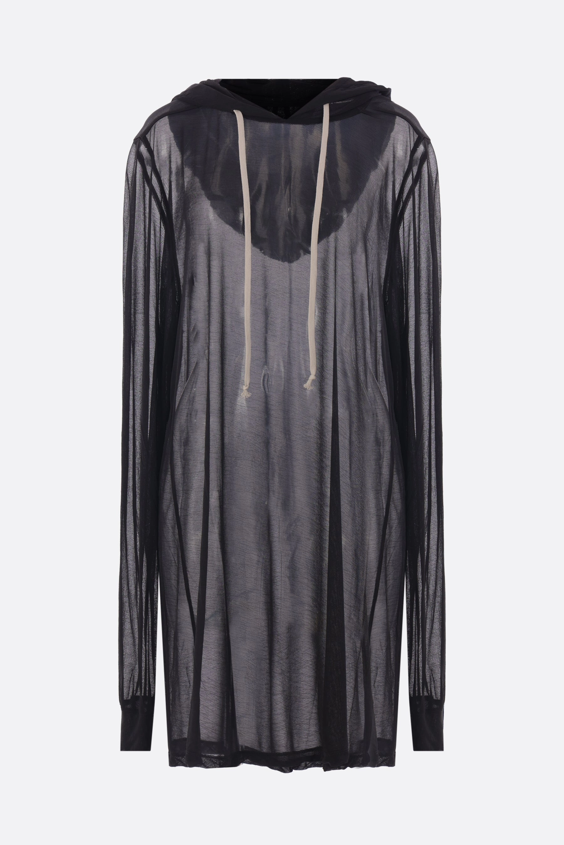 long-fit hoodie in semi-sheer viscose