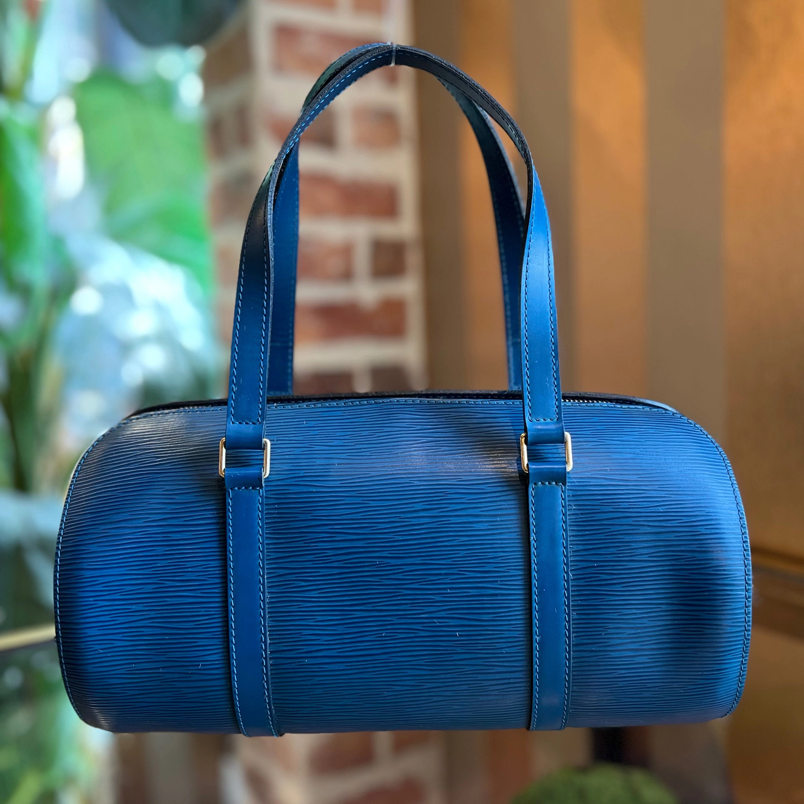 LOUIS VUITTON Soufflot Toledo Blue Epi Leather Vintage Satchel Bag