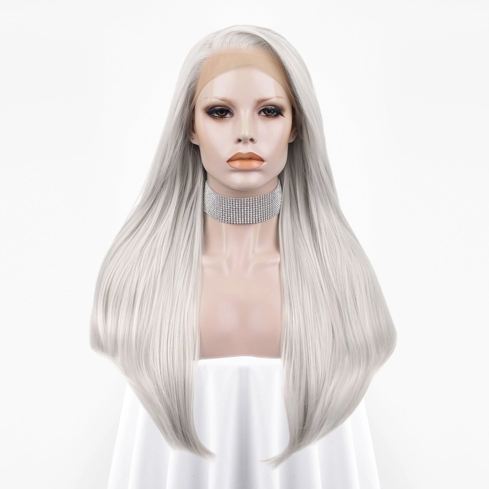 Luna - Silver Gray Long Straight Synthetic Lace Front Cosplay Wig