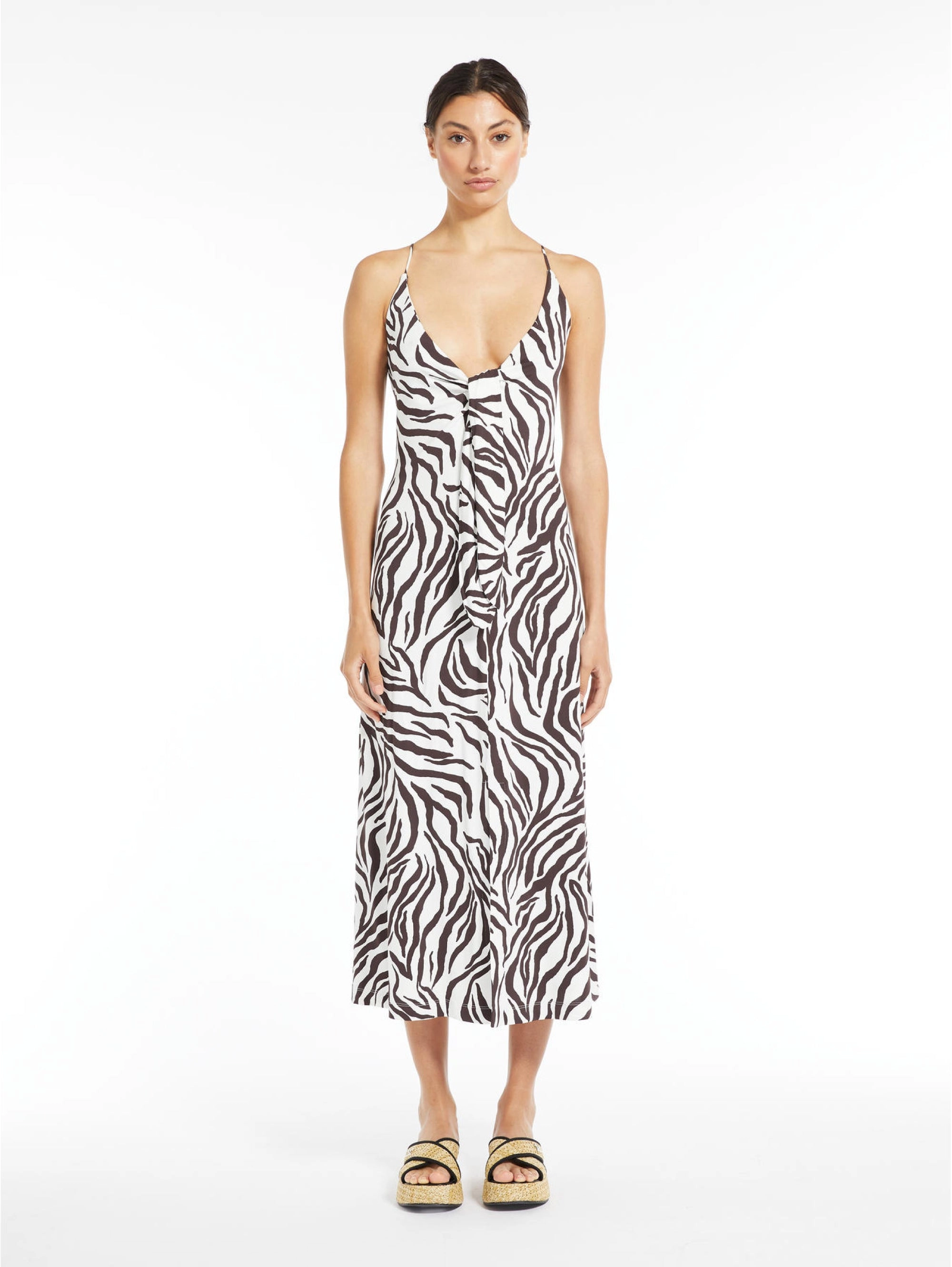 Midi Dress with Brown All Over Print