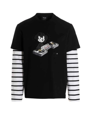 Neil Barrett x Felix The Cat Graphic Print Layered Long Sleeved T-Shirt